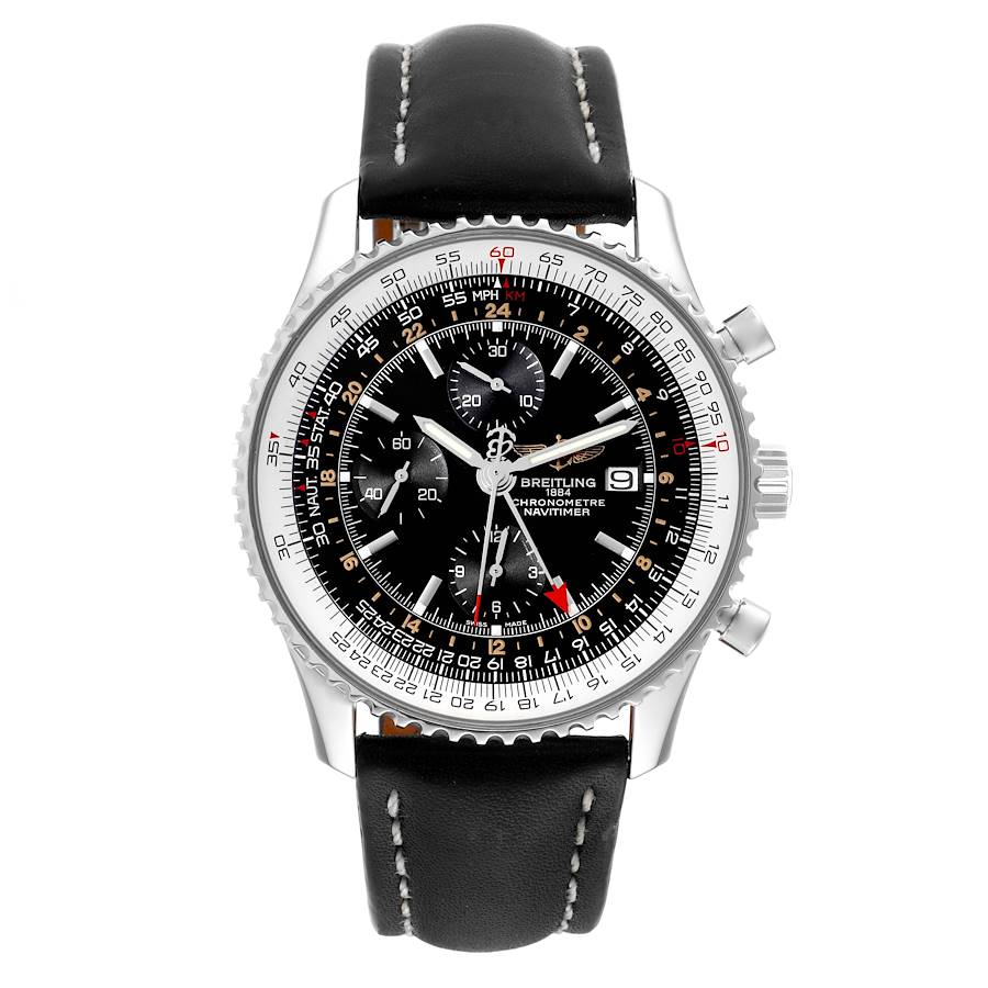 Breitling Navitimer World Black Dial Steel Mens Watch A24322 Box Papers SwissWatchExpo