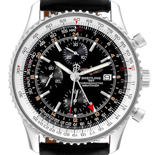 Photo of Breitling Navitimer World Black Dial Steel Mens Watch A24322 Box Papers