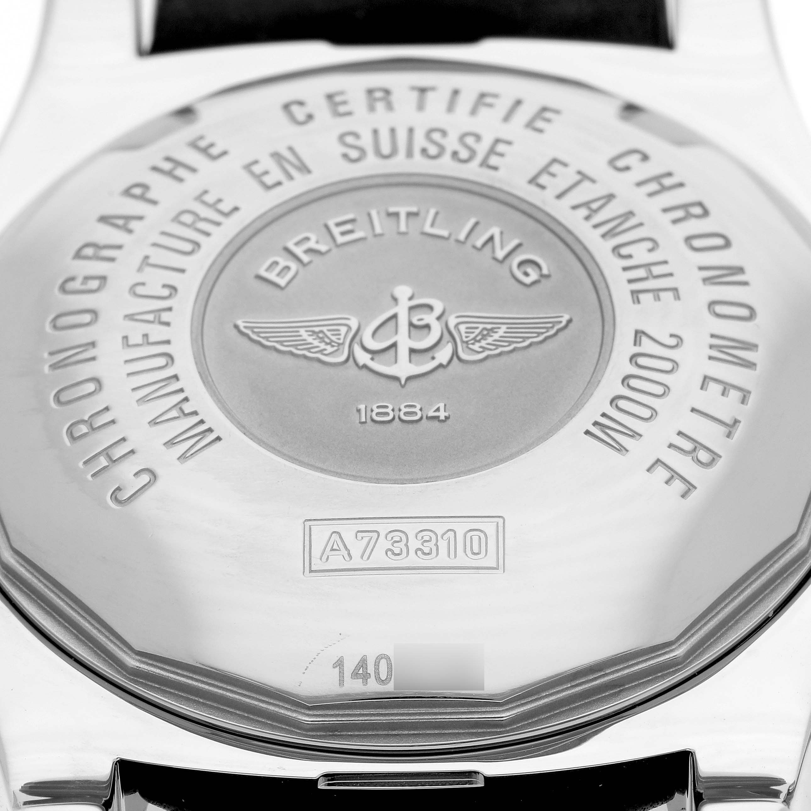 The image shows the back case of a Breitling Superocean A73310 Men's Stainless Steel Black Dial A73310 Men's Stainless Steel Black Dial watch.