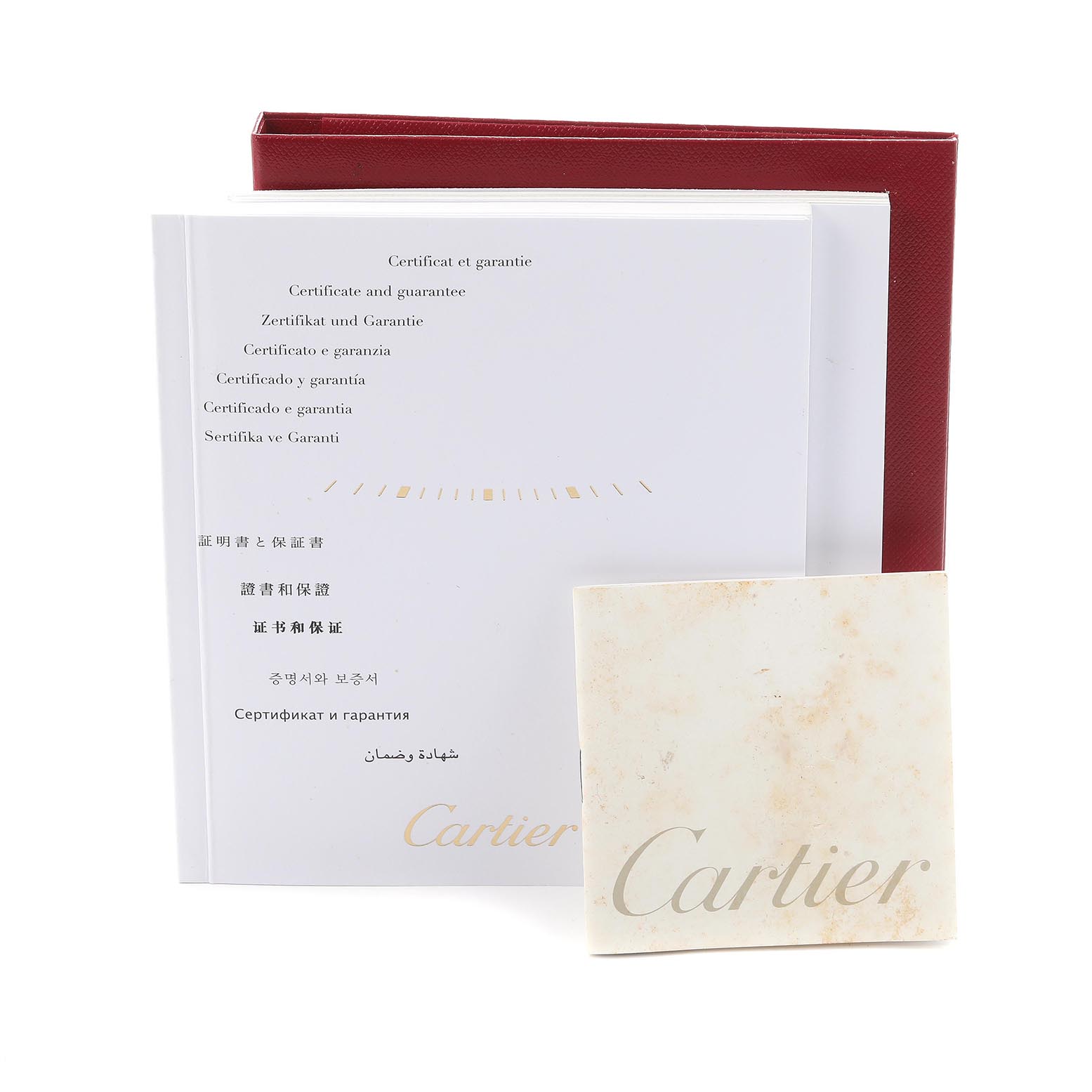 The image shows the warranty certificate and booklet for the Cartier Ballon Bleu W2BB0012 Women's Steel and Gold (two tone) Silver Dial W2BB0012 Women's Steel and Gold (two tone) Silver Dial model.