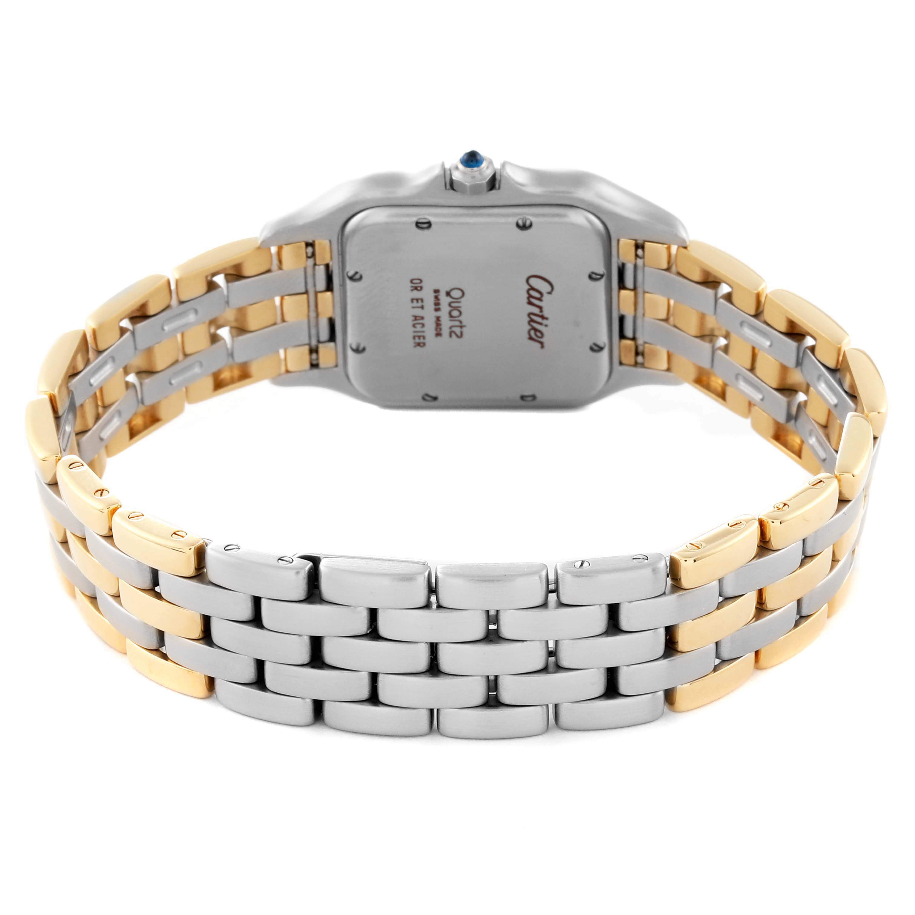 This image shows the back view and bracelet of the Cartier Panthere W25028B8 Women's Steel and Gold (two tone) Silver Dial W25028B8 Women's Steel and Gold (two tone) Silver Dial watch.