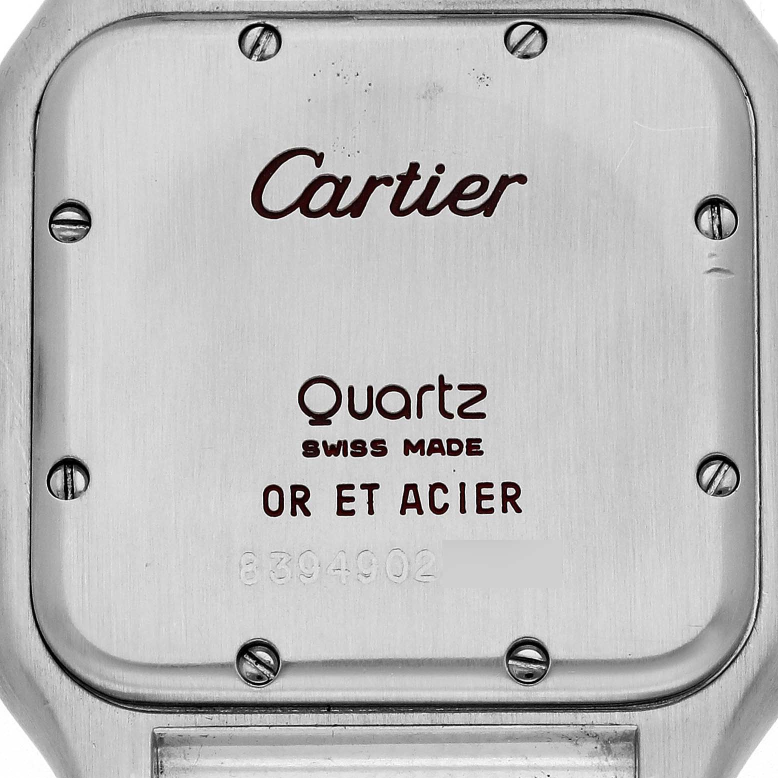 This is the back view of a Cartier Panthere W25028B8 Women's Steel and Gold (two tone) Silver Dial W25028B8 Women's Steel and Gold (two tone) Silver Dial watch, displaying its case and details.