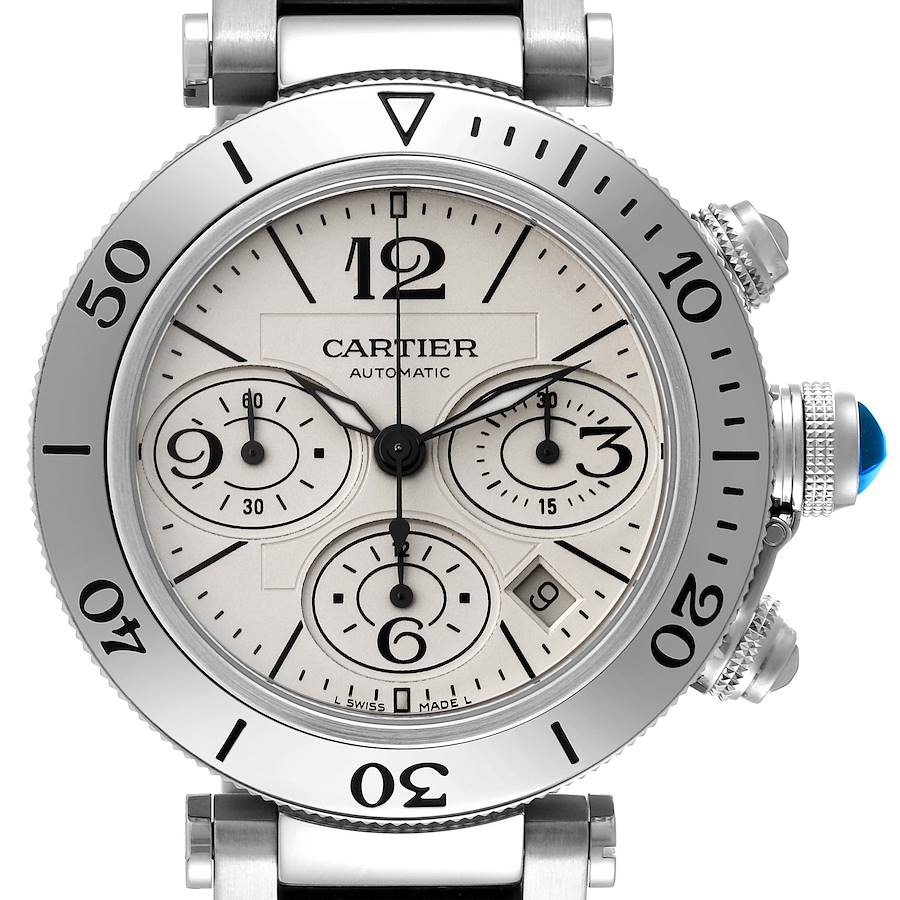 Cartier Pasha Seatimer Chronograph Steel Mens Watch W31089M7 Box Papers SwissWatchExpo