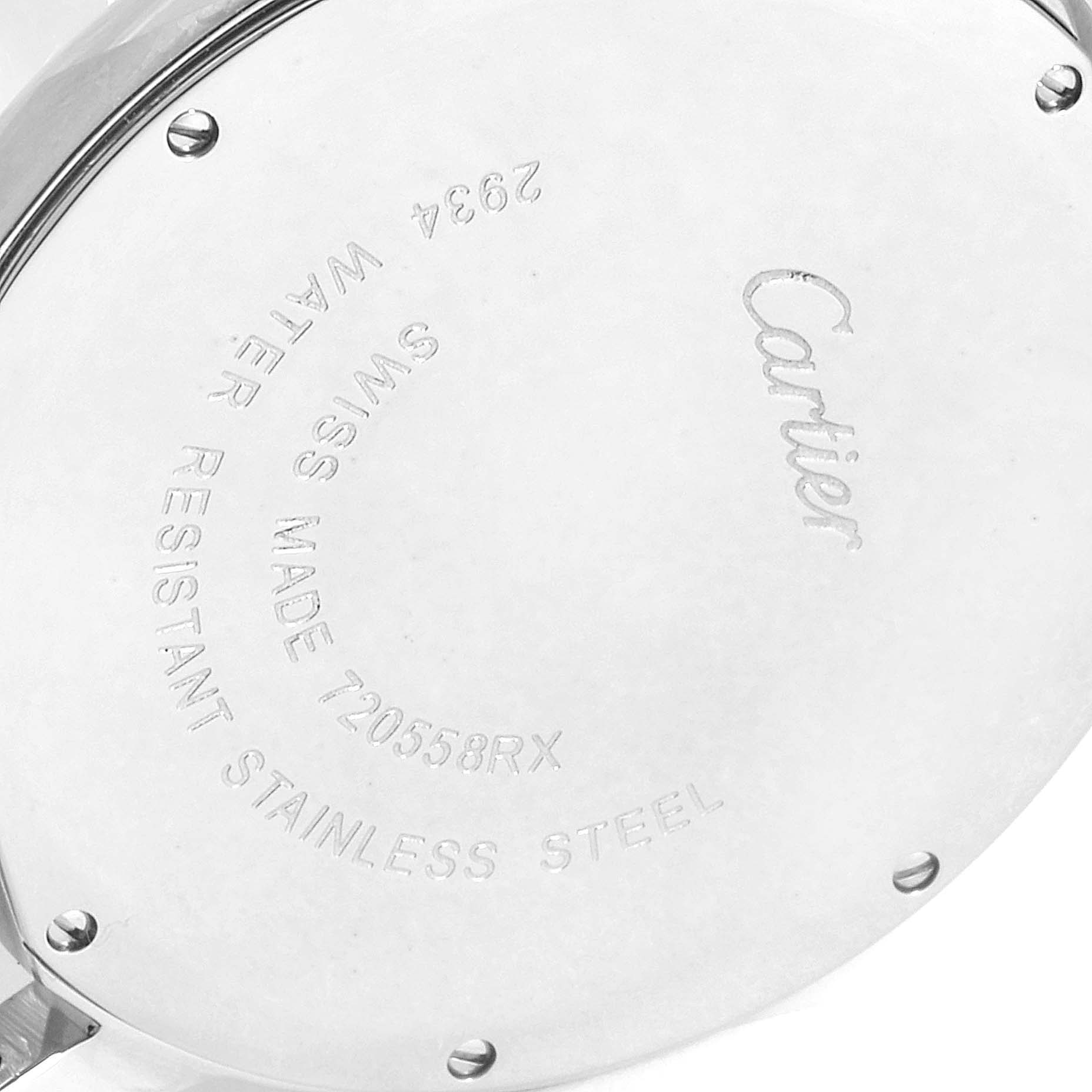 This image shows the back case of the Cartier Ronde W6700255 Men's Stainless Steel Silver Dial W6700255 Men's Stainless Steel Silver Dial watch, highlighting its water resistance and stainless steel material.