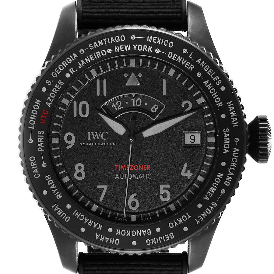 IWC Pilots Timezoner Top Gun Ceratanium Mens Watch IW395505 Box Card SwissWatchExpo