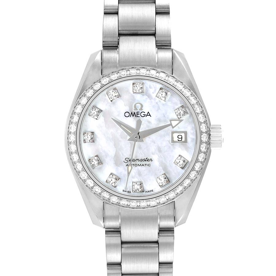 Omega Seamaster Aqua Terra Mother of Pearl Diamond Steel Ladies Watch 2565.75.00 SwissWatchExpo