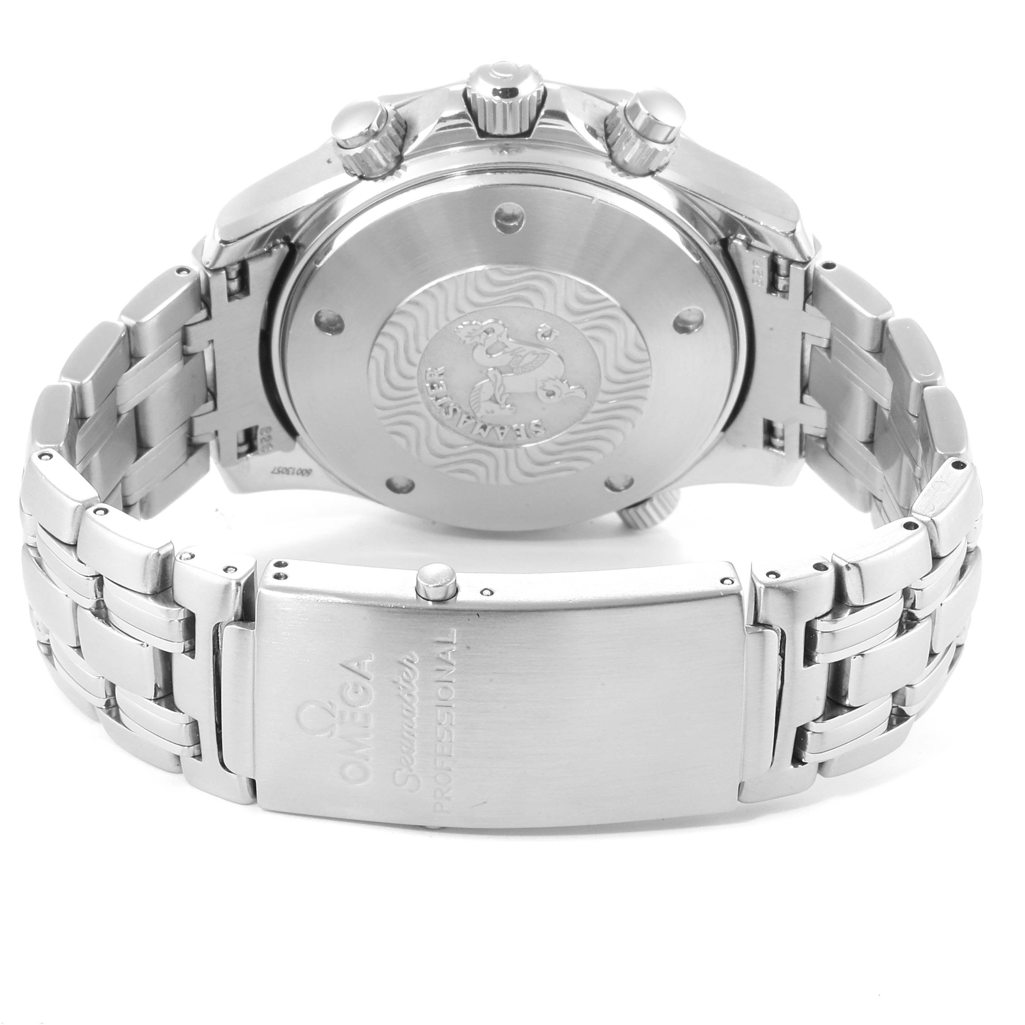 The image shows the backside and bracelet clasp of an Omega Seamaster 2599.80.00 Men
s Stainless Steel Blue Dial 2599.80.00 Men
s Stainless Steel Blue Dial watch.