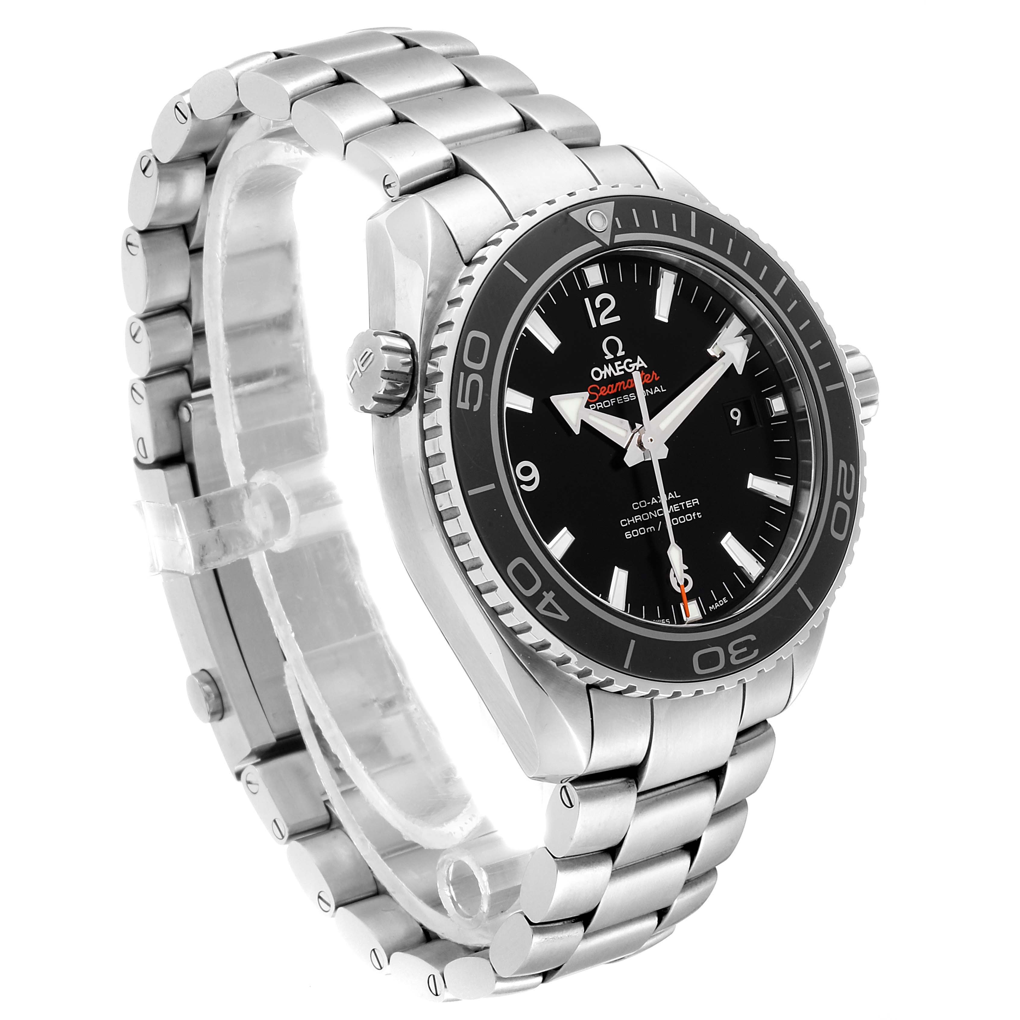 The Omega Seamaster 232.30.46.21.01.001 Men
s Stainless Steel Black Dial 232.30.46.21.01.001 Men
s Stainless Steel Black Dial watch is shown at a three-quarter angle displaying the face, bezel, crown, and stainless steel bracelet.