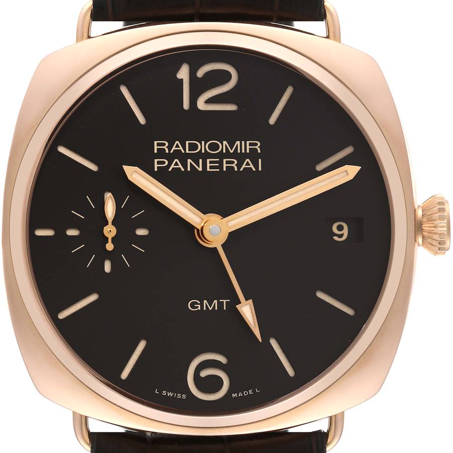 Panerai Radiomir 3 Days 1940 GMT 18k Rose Gold Mens Watch PAM00421 Box Papers SwissWatchExpo