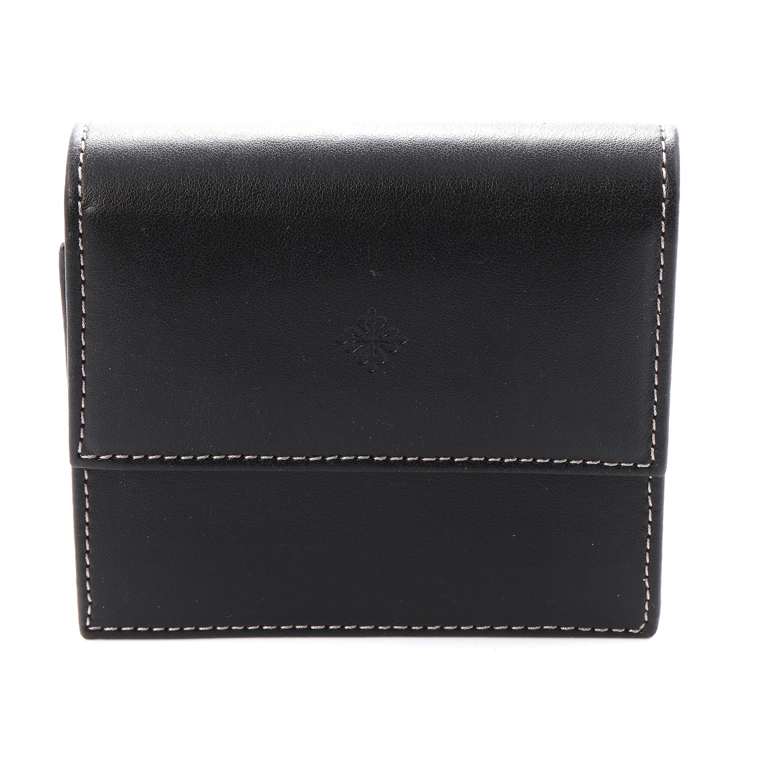 The image shows a Patek Philippe watch accessory, likely a leather case for the Twenty-4 model, viewed from the front.