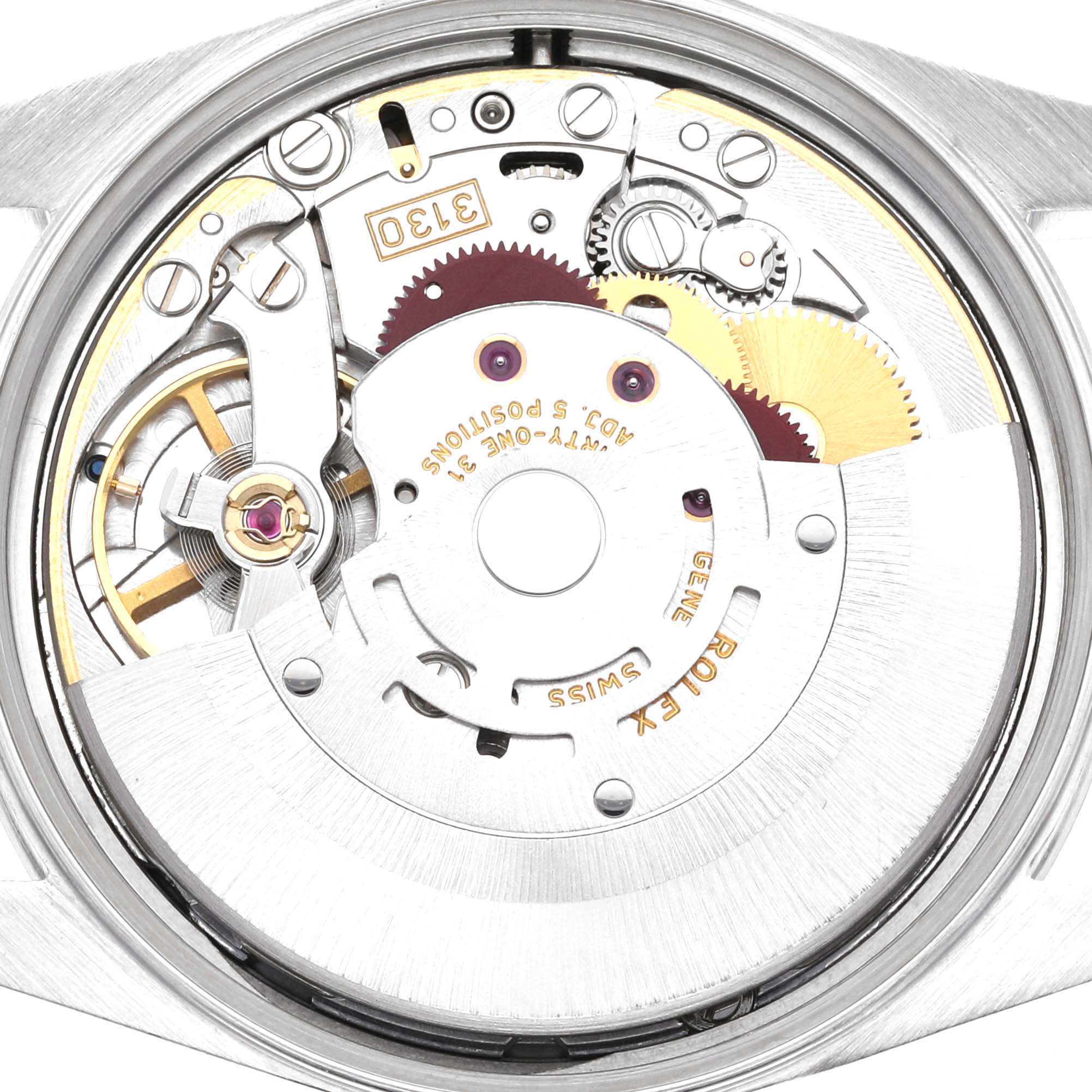 This image shows the internal mechanism of an Air-King model by Rolex, viewed from the back.