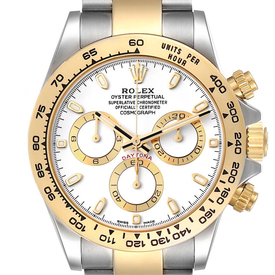 Rolex Cosmograph Daytona Steel Yellow Gold White Dial Watch 116503 Box Card SwissWatchExpo