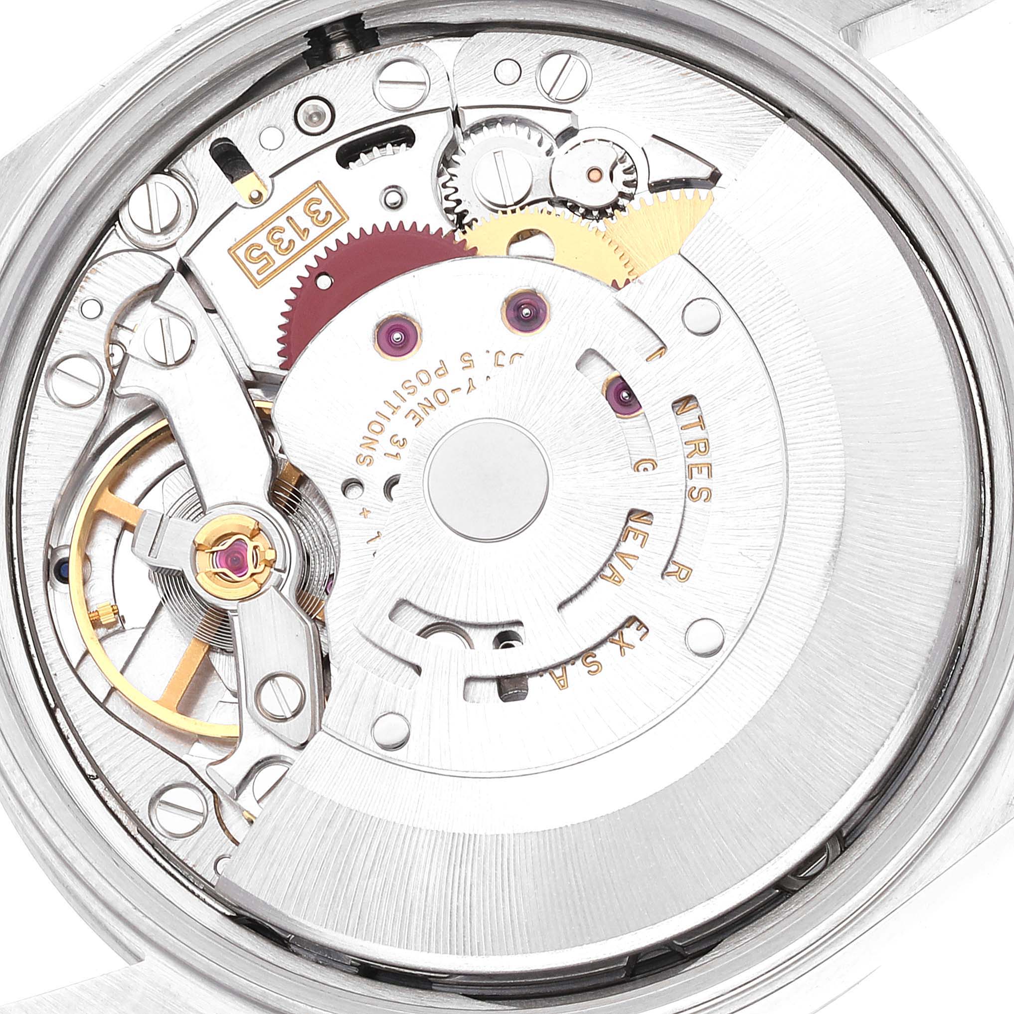 This image shows the movement and internal mechanism of a Rolex Date 15200 Men's Stainless Steel Pink Dial 15200 Men's Stainless Steel Pink Dial model watch.