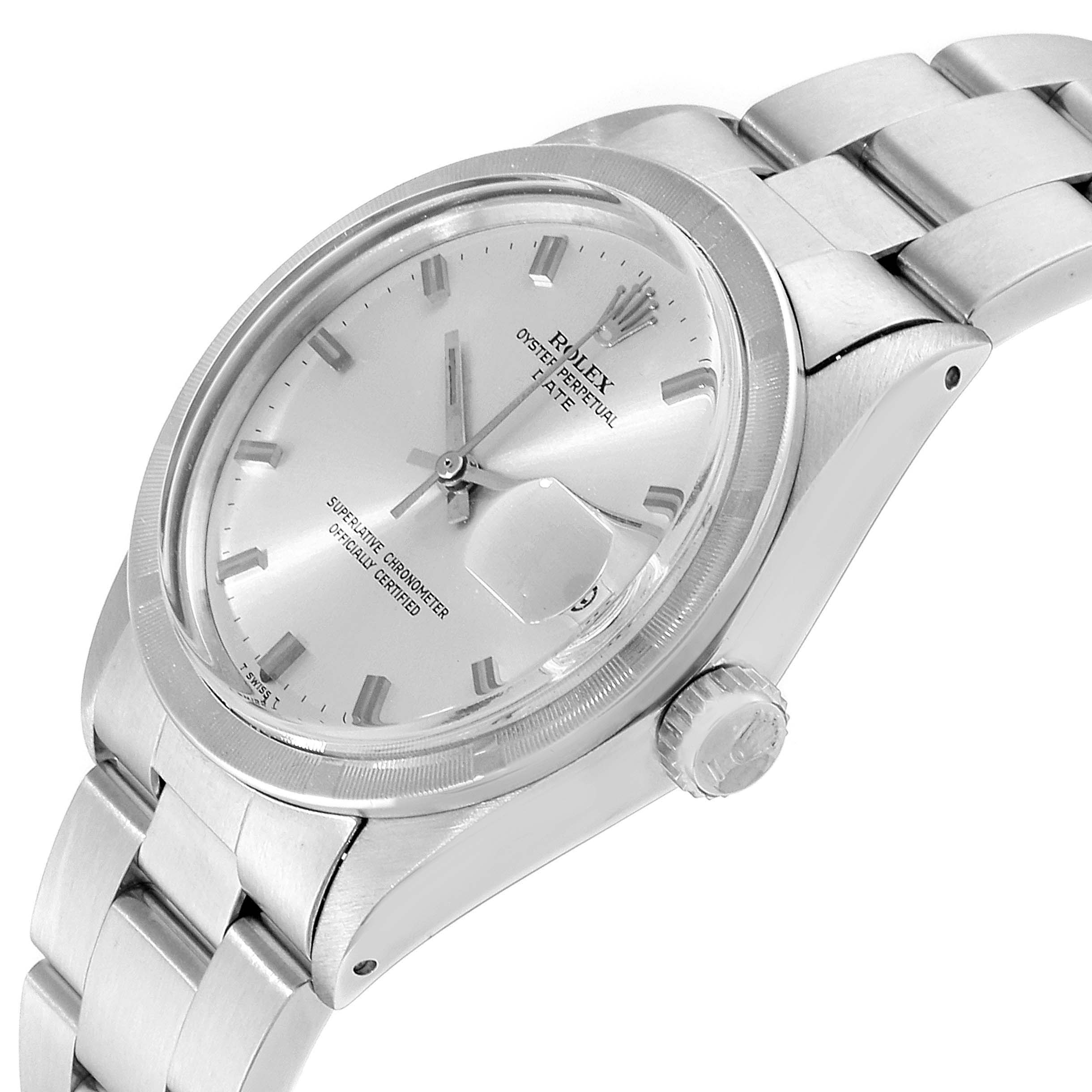 The Rolex Vintage Collection 1501 Men
s Stainless Steel Silver Dial 1501 Men
s Stainless Steel Silver Dial model watch is shown at an oblique angle displaying the face, crown, and part of the metal bracelet.