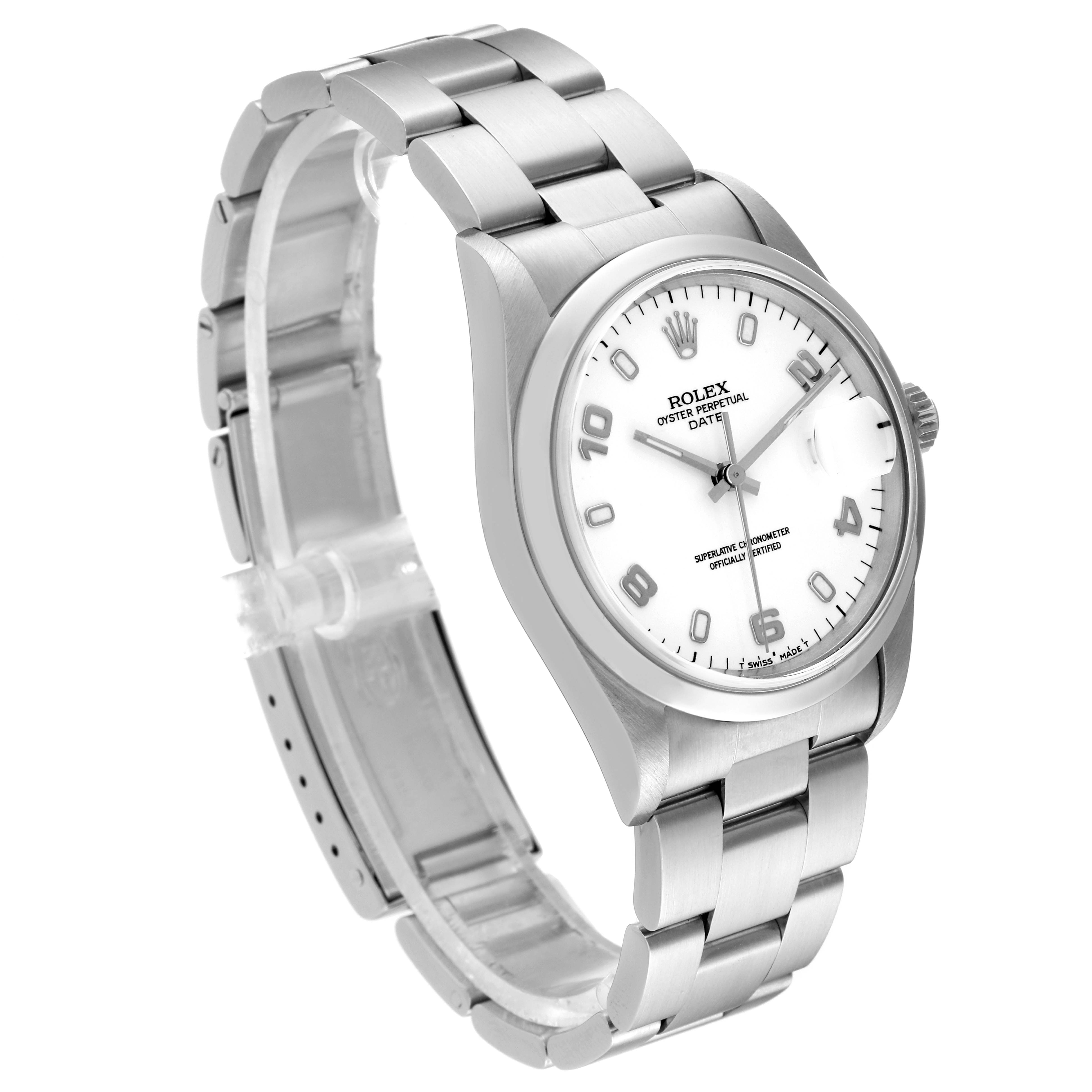 The image shows a Rolex Date 15200 Men's Stainless Steel White Dial 15200 Men's Stainless Steel White Dial model watch at a three-quarter angle, highlighting the dial, bracelet, and bezel.