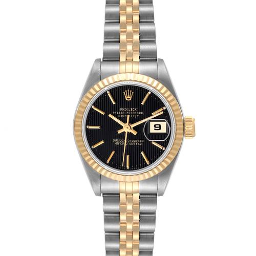 Photo of Rolex Datejust 26mm Steel Yellow Gold Black Tapestry Dial Ladies Watch 69173