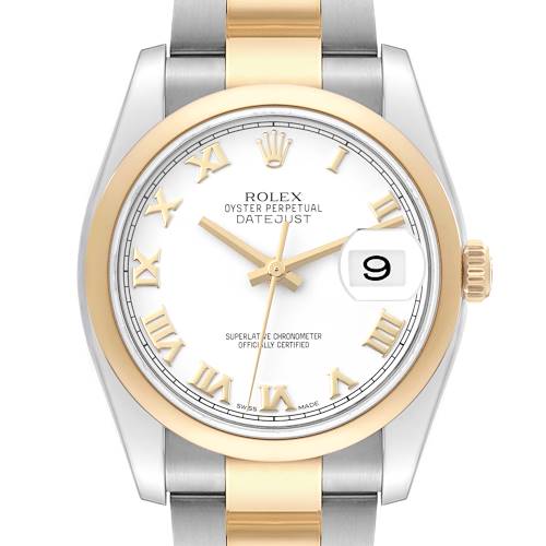 Photo of Rolex Datejust 36 Steel Yellow Gold White Dial Mens Watch 116203 Card