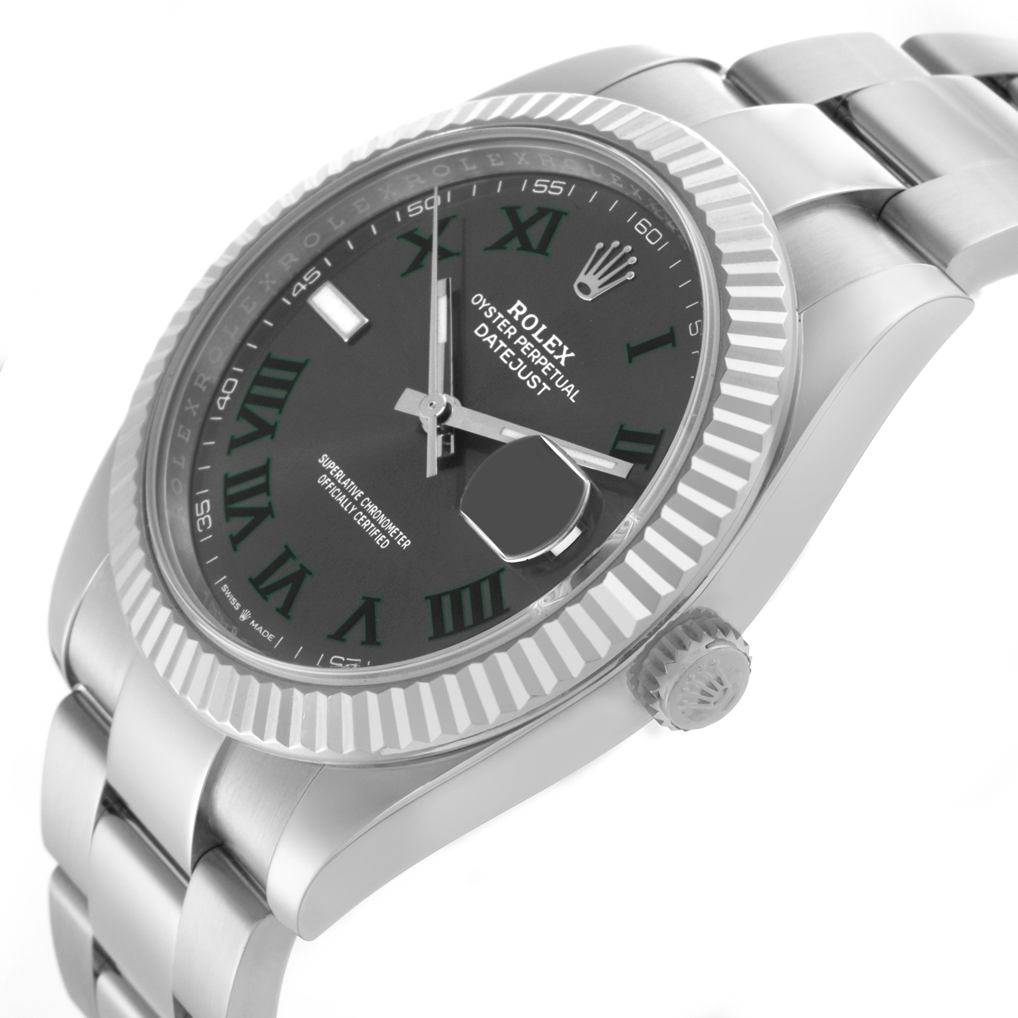 The Rolex Datejust 41 126334 Men's Stainless Steel Grey Dial 126334 Men's Stainless Steel Grey Dial is shown at an angle highlighting the dial, fluted bezel, and part of the bracelet.