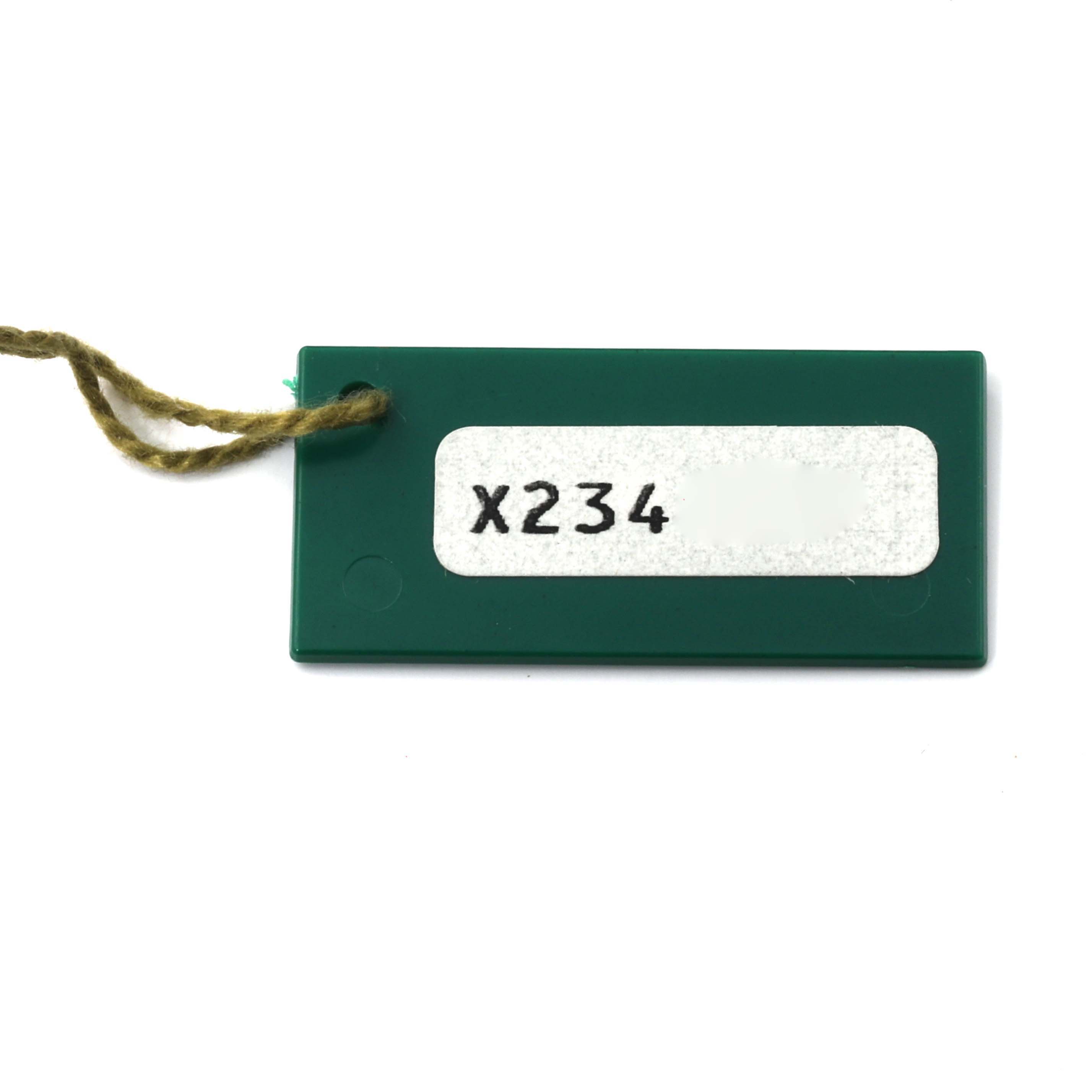 The image shows a green tag with a string, likely for a Rolex Datejust 69173 Women's Steel and Gold (two tone) Champagne Dial 69173 Women's Steel and Gold (two tone) Champagne Dial watch, viewed from above.