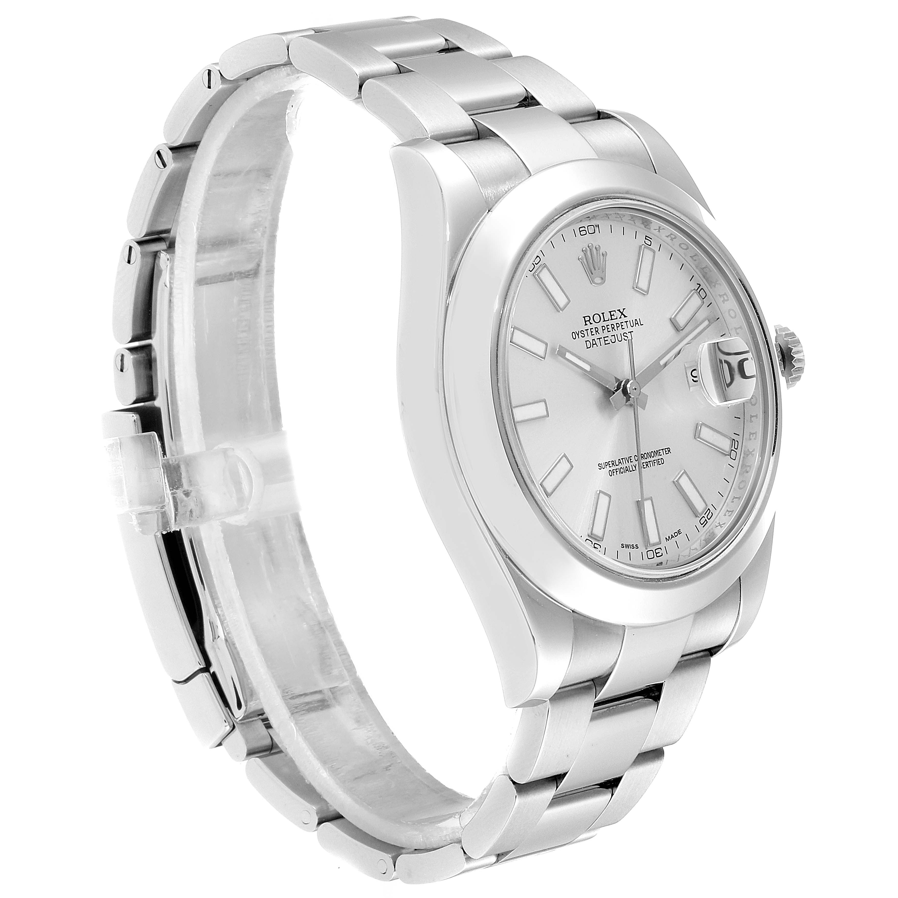 The image shows a Rolex Datejust 41 116300 Men's Stainless Steel Silver Dial 116300 Men's Stainless Steel Silver Dial watch at a three-quarter angle, highlighting the bracelet, bezel, and dial.