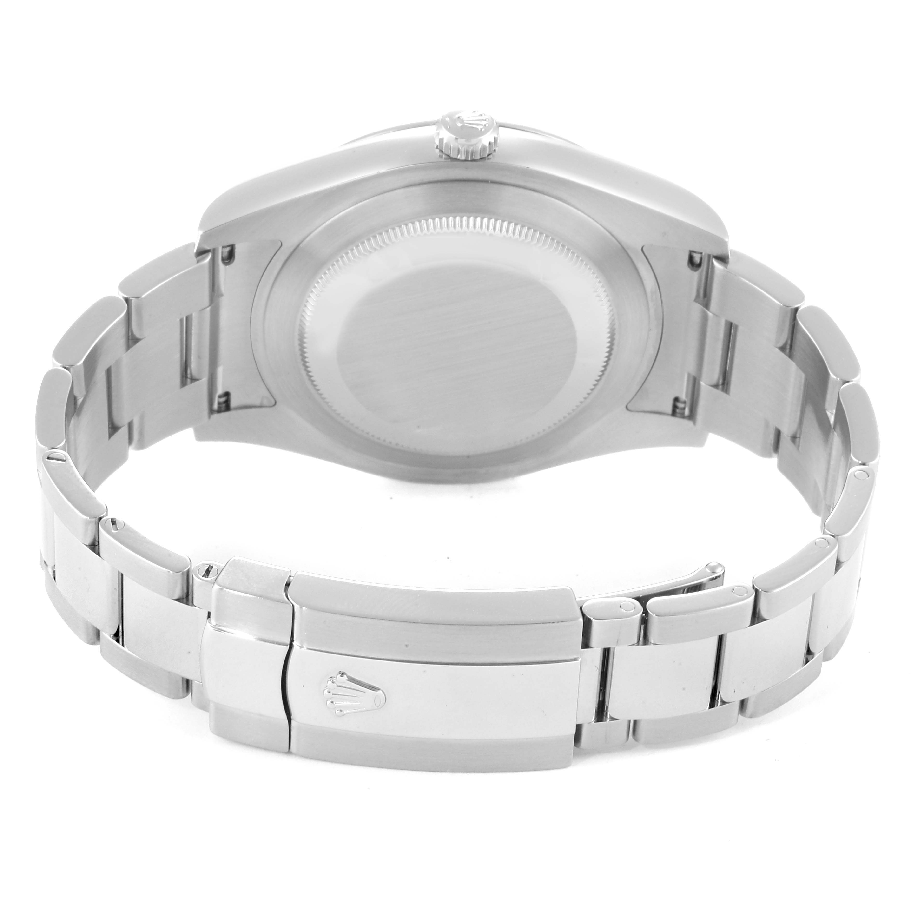 The image shows the back of a Rolex Datejust 41 116300 Men's Stainless Steel Silver Dial 116300 Men's Stainless Steel Silver Dial, displaying its case back and bracelet with clasp.