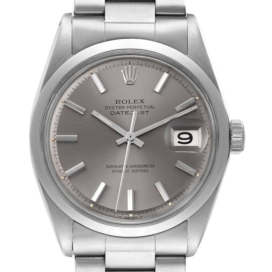 Rolex Datejust Steel Grey Dial Vintage Mens Watch 1600 SwissWatchExpo