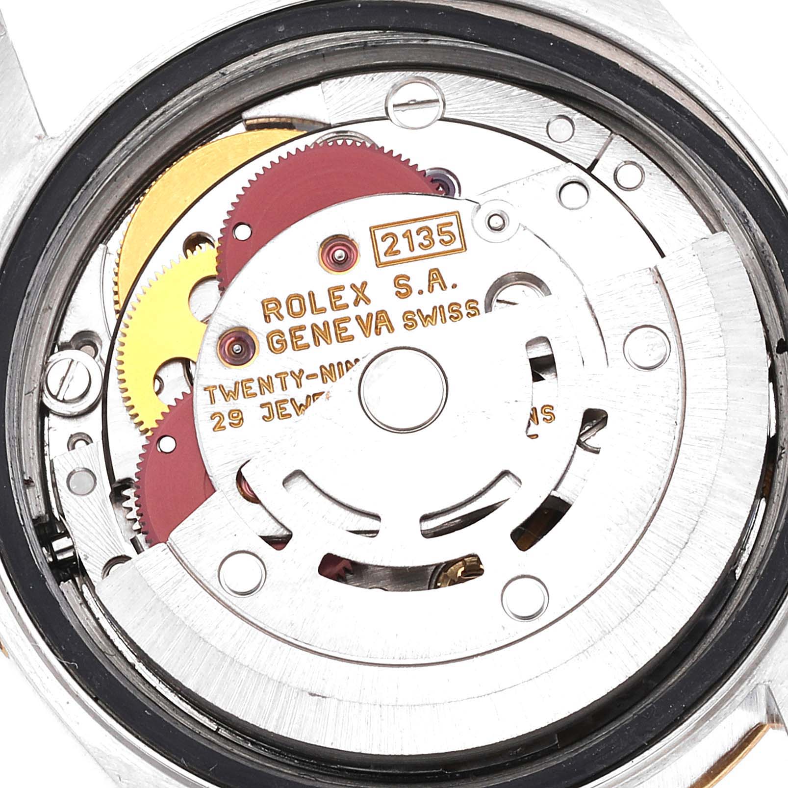 The image shows a close-up view of the movement inside the Rolex Datejust 69173 Women's Steel and Gold (two tone) Champagne Dial 69173 Women's Steel and Gold (two tone) Champagne Dial watch.
