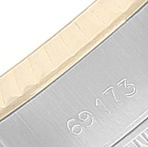 The image shows a partial view of the clasp or case back, focusing on the model number engraving of a Rolex Datejust 69173 Women's Steel and Gold (two tone) Grey Dial 69173 Women's Steel and Gold (two tone) Grey Dial watch.