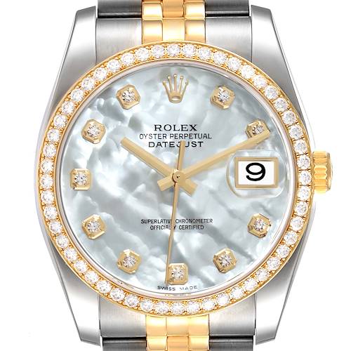 Photo of Rolex Datejust Steel Yellow Gold Diamond Mens Watch 116243 ADD MOTHER OF PEARL DIAL