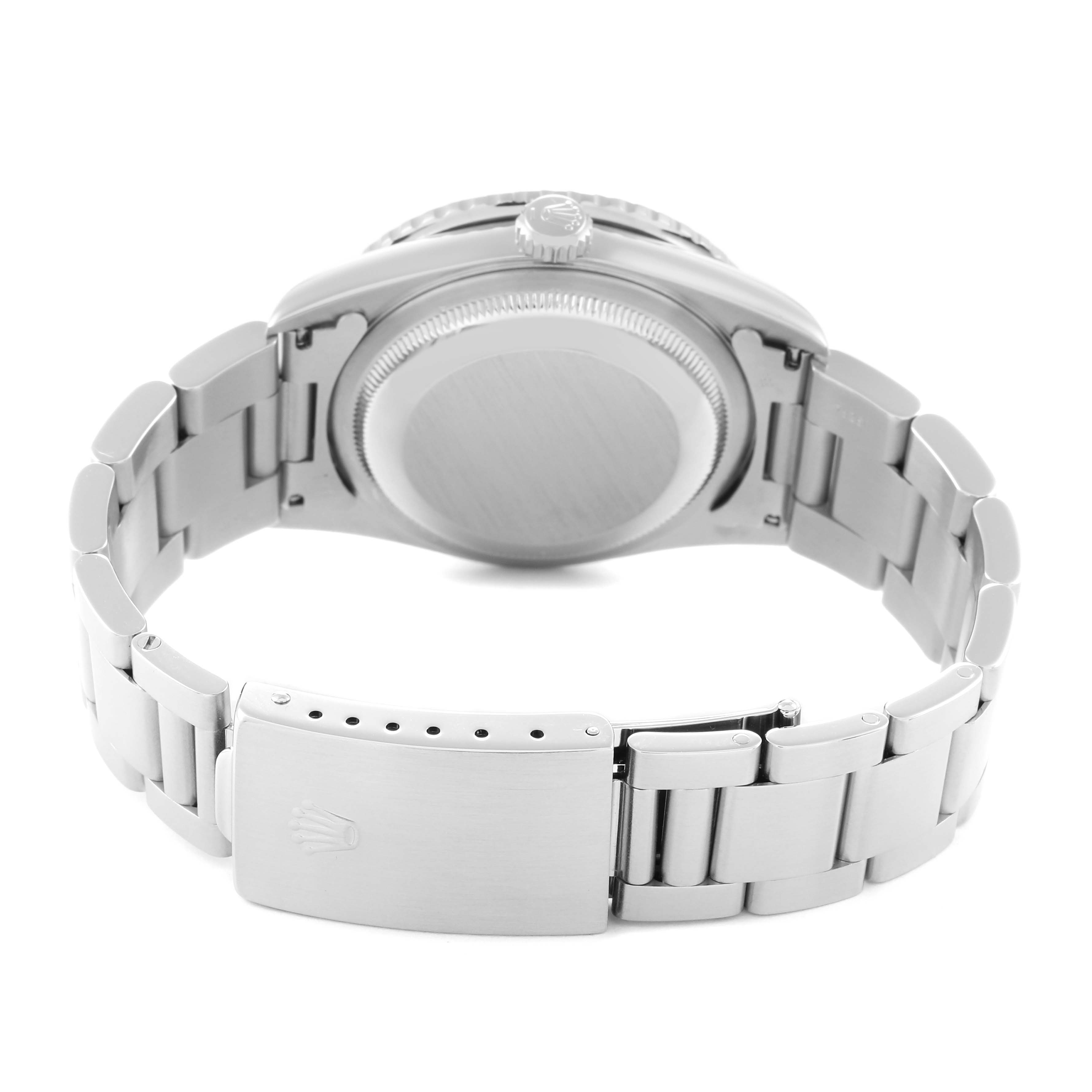 The image shows the back and bracelet of the Rolex Turn-o-Graph 16264 Men's Stainless Steel Silver Dial 16264 Men's Stainless Steel Silver Dial watch from a rear angle.