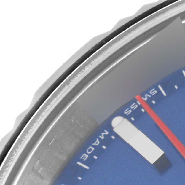 This close-up image shows the bezel and a portion of the blue dial of the Rolex Turn-o-Graph 116264 Men's Stainless Steel Blue Dial 116264 Men's Stainless Steel Blue Dial watch.