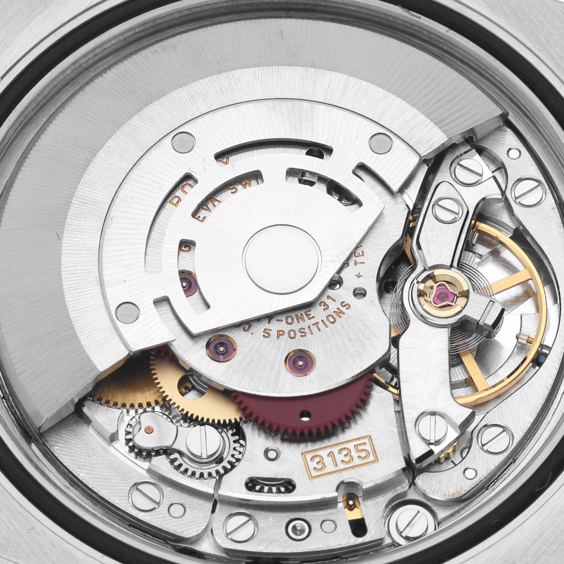 This image shows a close-up view of the inner mechanical movement of a Rolex Turn-o-Graph 116264 Men's Stainless Steel Blue Dial 116264 Men's Stainless Steel Blue Dial watch.