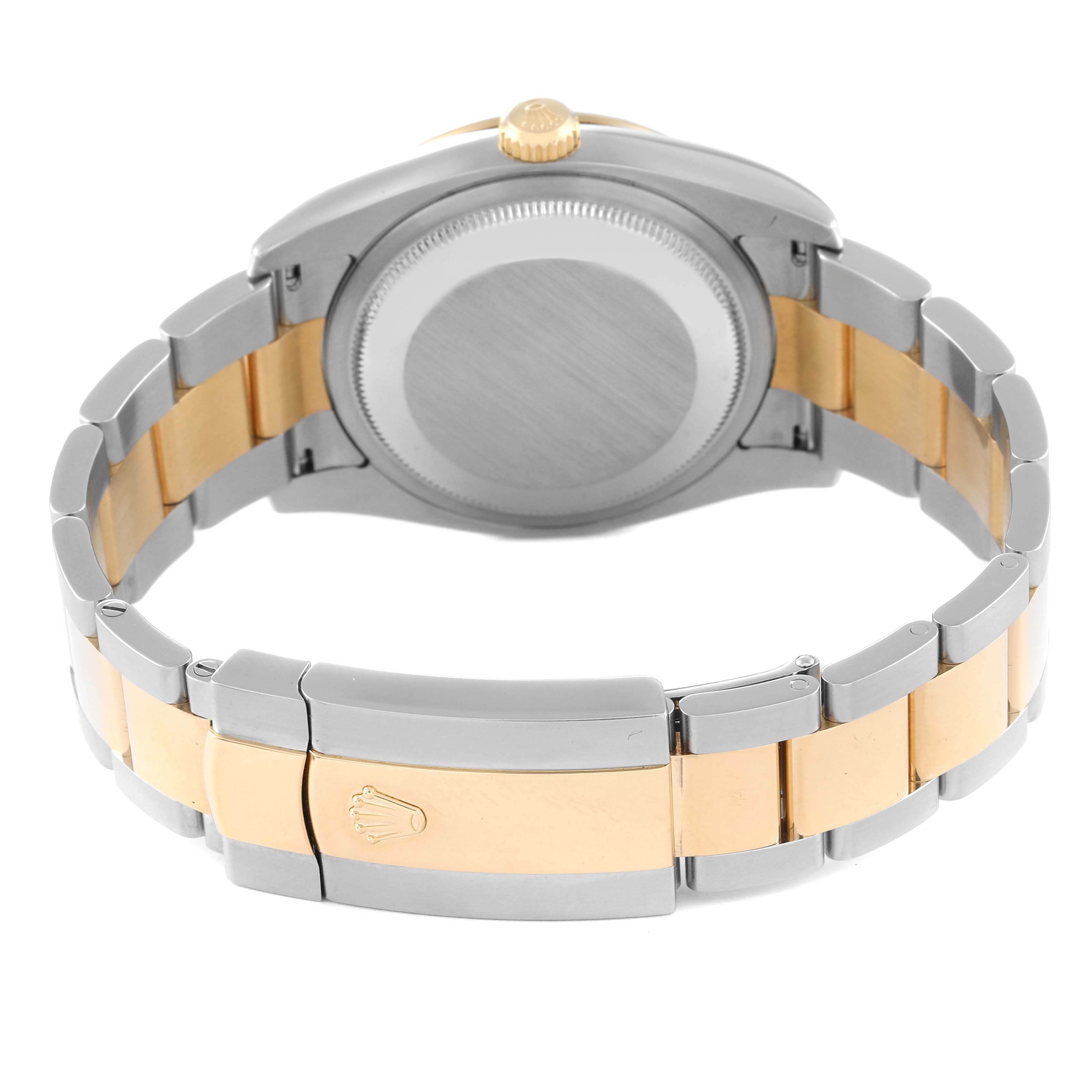 This image shows the back case and bracelet clasp of a Rolex Turn-o-Graph 116263 Men's Steel and Gold (two tone) White Dial 116263 Men's Steel and Gold (two tone) White Dial watch from a rear angle.