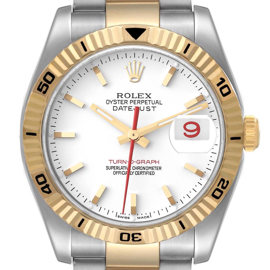 Rolex Datejust Turnograph Steel Yellow Gold White Dial Watch 116263 Box Papers SwissWatchExpo