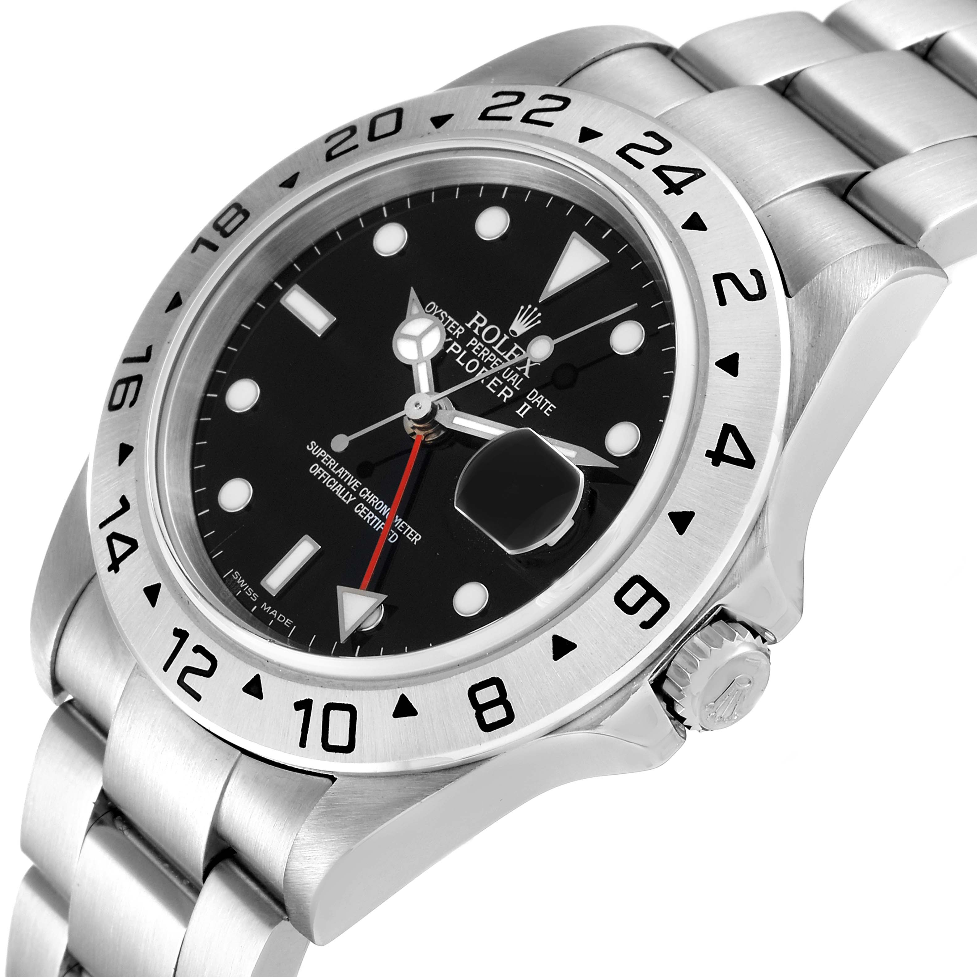 The image shows a side angle of a Rolex Explorer 16570 Men's Stainless Steel Black Dial 16570 Men's Stainless Steel Black Dial II, highlighting the dial, bezel, crown, and part of the bracelet.
