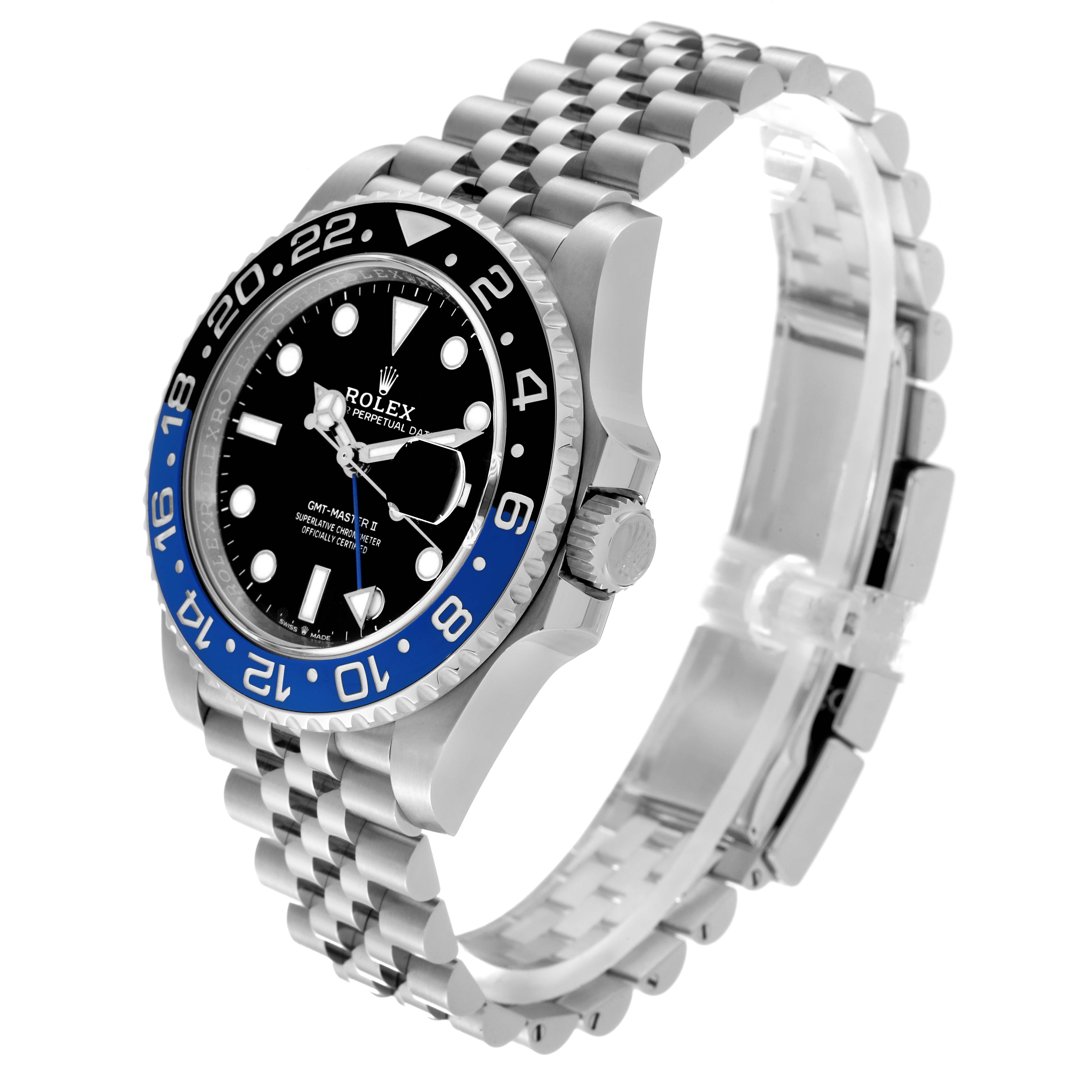 The image shows a Rolex GMT-Master 126710 Men's Stainless Steel Black Dial 126710 Men's Stainless Steel Black Dial watch at a slight angle, featuring the face, bezel, crown, and part of the bracelet.