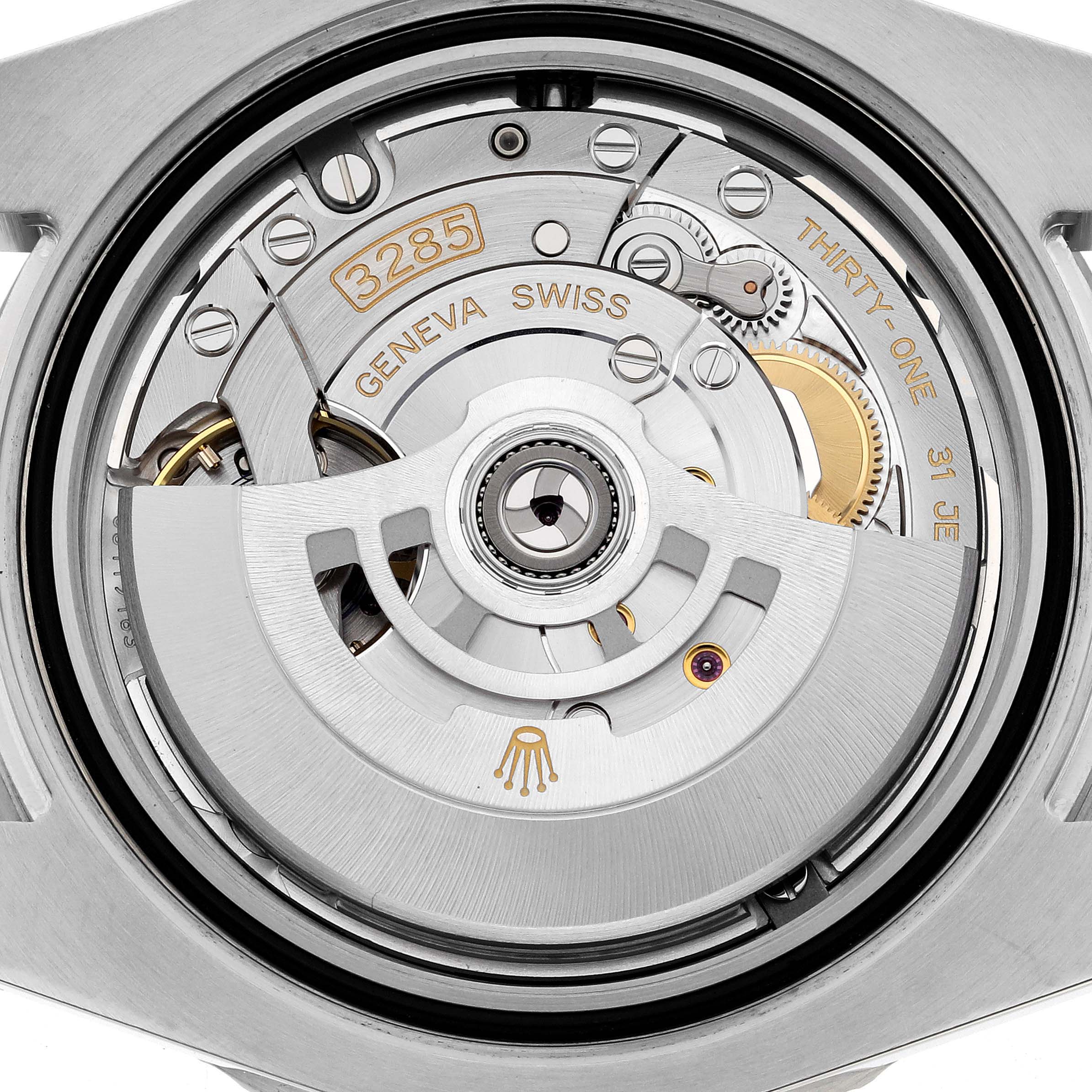 The image shows the movement mechanism of the Rolex GMT-Master 126710 Men's Stainless Steel Black Dial 126710 Men's Stainless Steel Black Dial, Model 3285, viewed from the back.