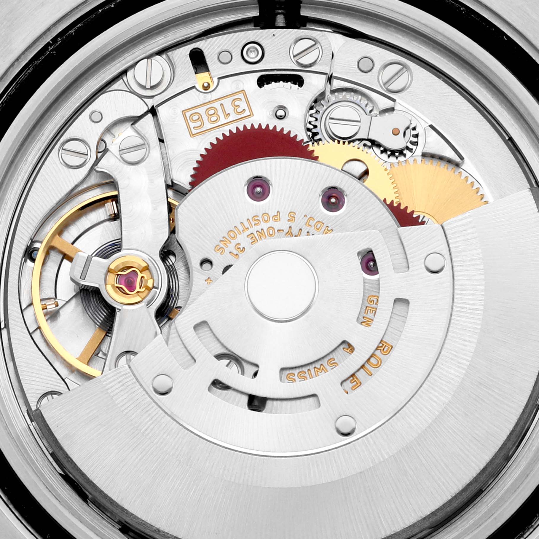This image shows a close-up of the movement and internal mechanism of a Rolex GMT-Master 116710 Men
s Stainless Steel Black Dial 116710 Men
s Stainless Steel Black Dial watch.