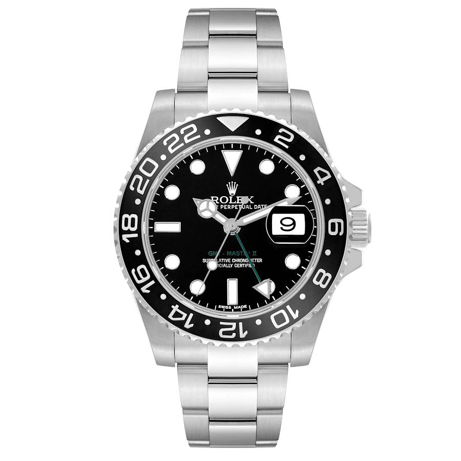 Rolex GMT Master II Black Dial Green Hand Steel Mens Watch 116710 SwissWatchExpo