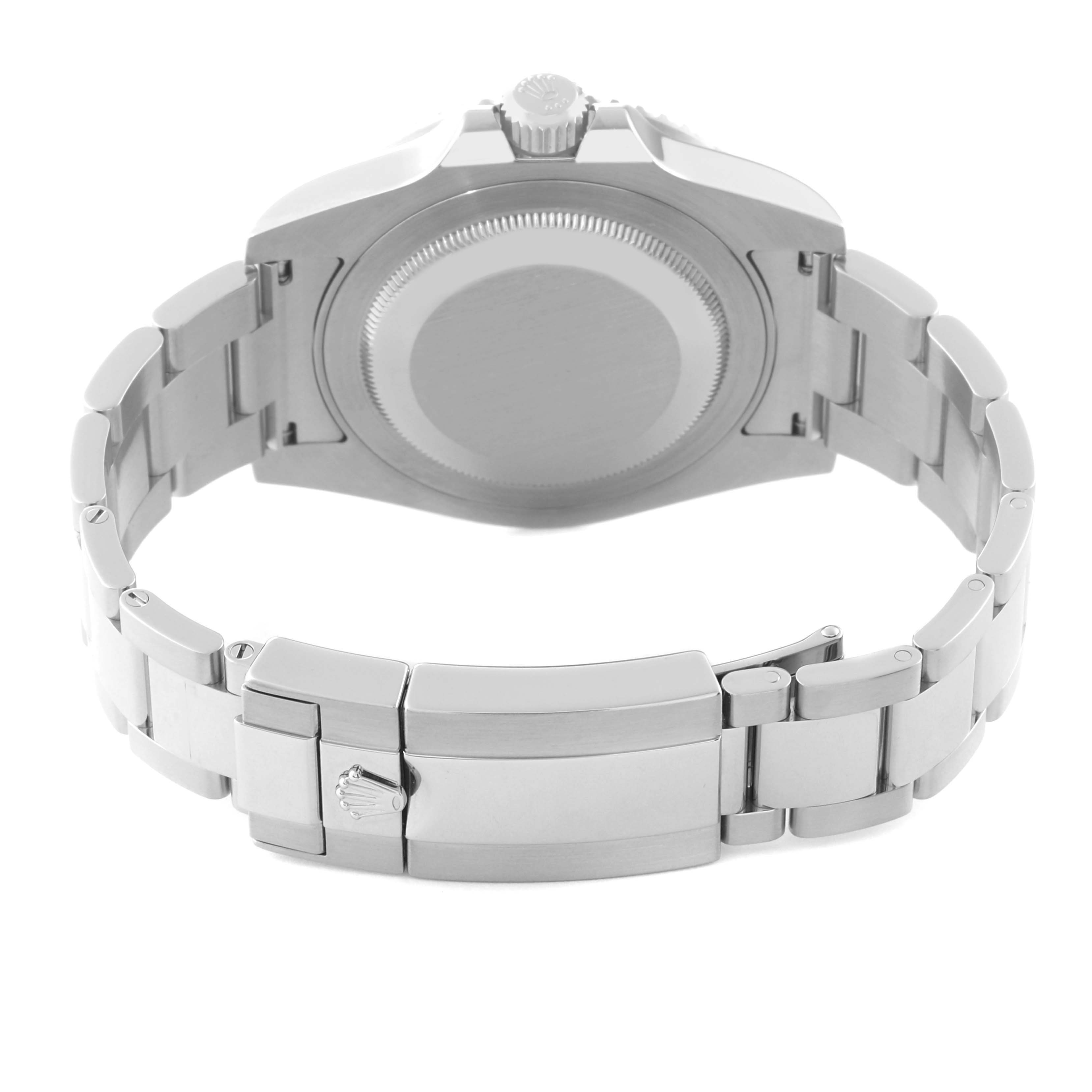 The image shows the back view of a Rolex GMT-Master 116710 Men
s Stainless Steel Black Dial 116710 Men
s Stainless Steel Black Dial watch, highlighting the case back, bracelet, and clasp.