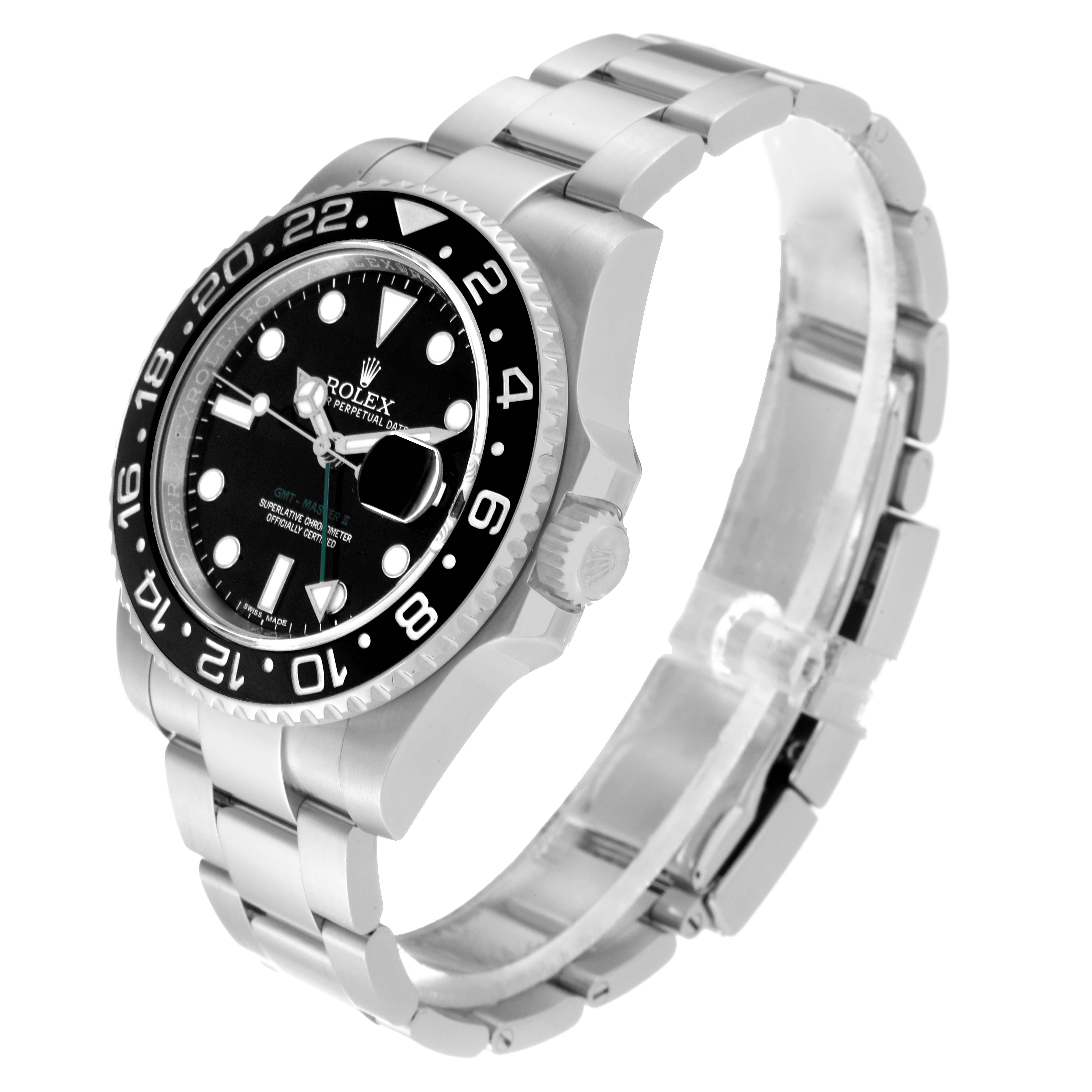 The Rolex GMT-Master 116710 Men
s Stainless Steel Black Dial 116710 Men
s Stainless Steel Black Dial watch model is shown at an angled view, highlighting the face, bezel, and bracelet.