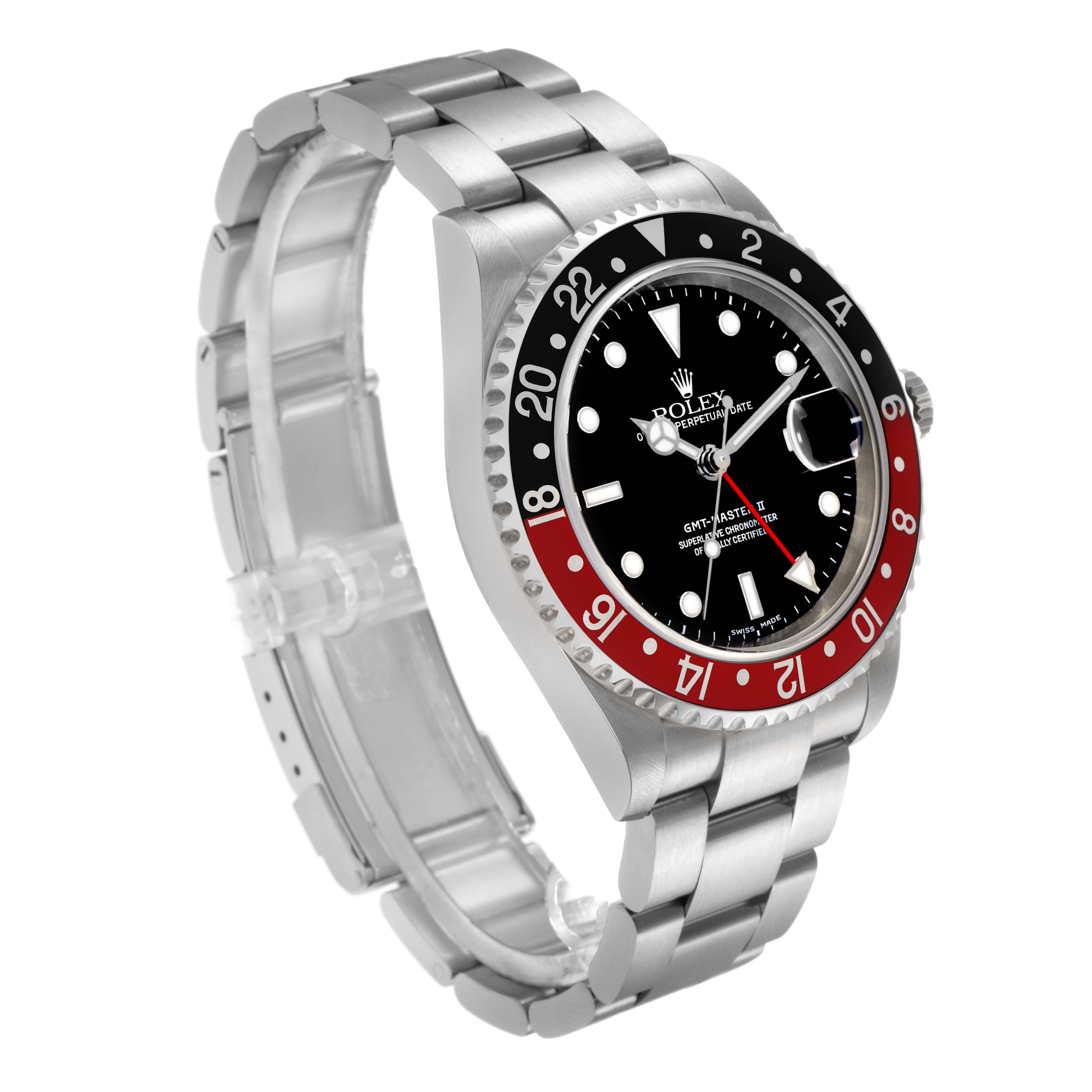 The Rolex GMT-Master 16710 Men's Stainless Steel Black Dial 16710 Men's Stainless Steel Black Dial watch is shown at a three-quarter angle highlighting the bezel, dial, and bracelet.