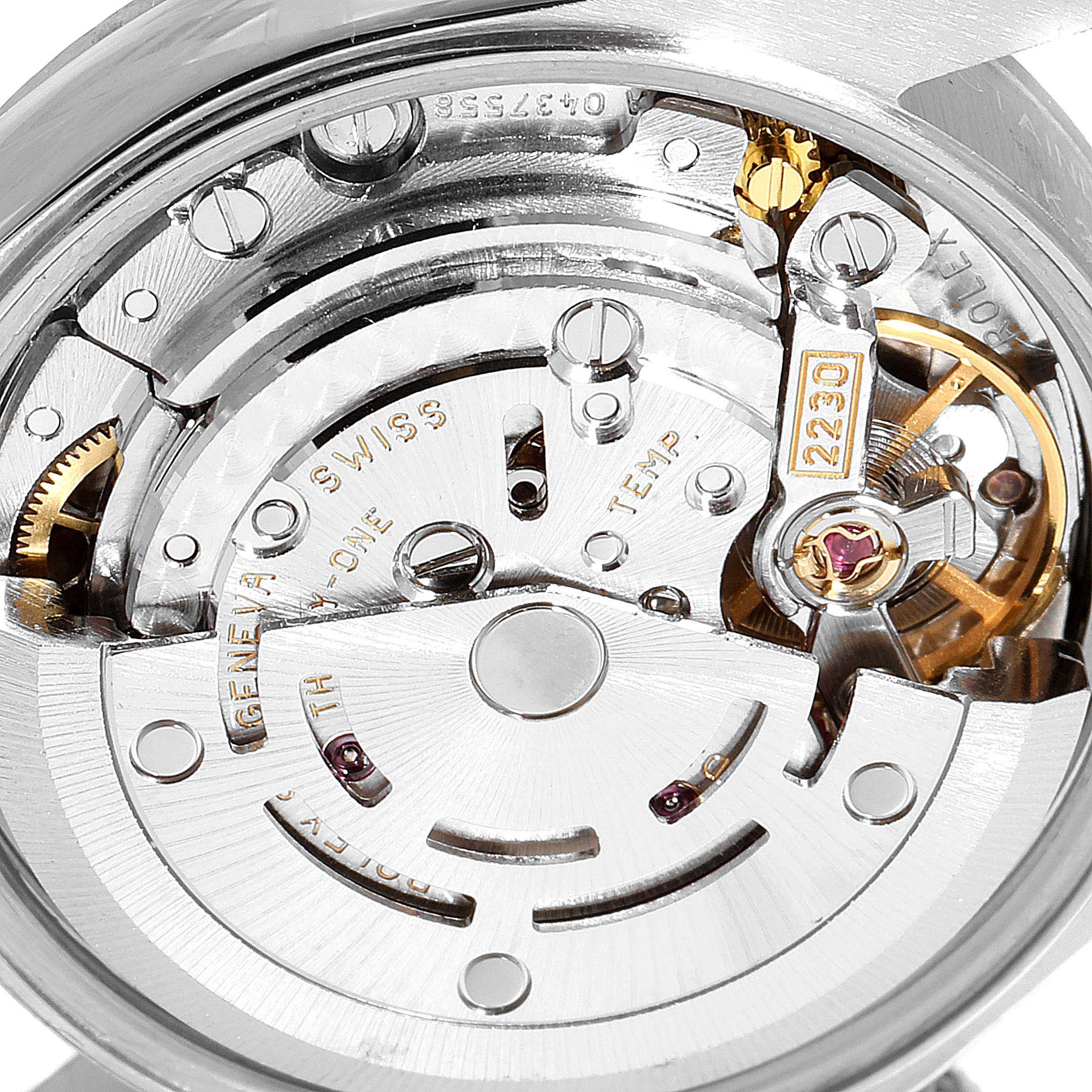 This image shows the internal mechanical movement of a Rolex Oyster Perpetual 76094 Women's Stainless Steel Silver Dial 76094 Women's Stainless Steel Silver Dial watch, viewed from the back.