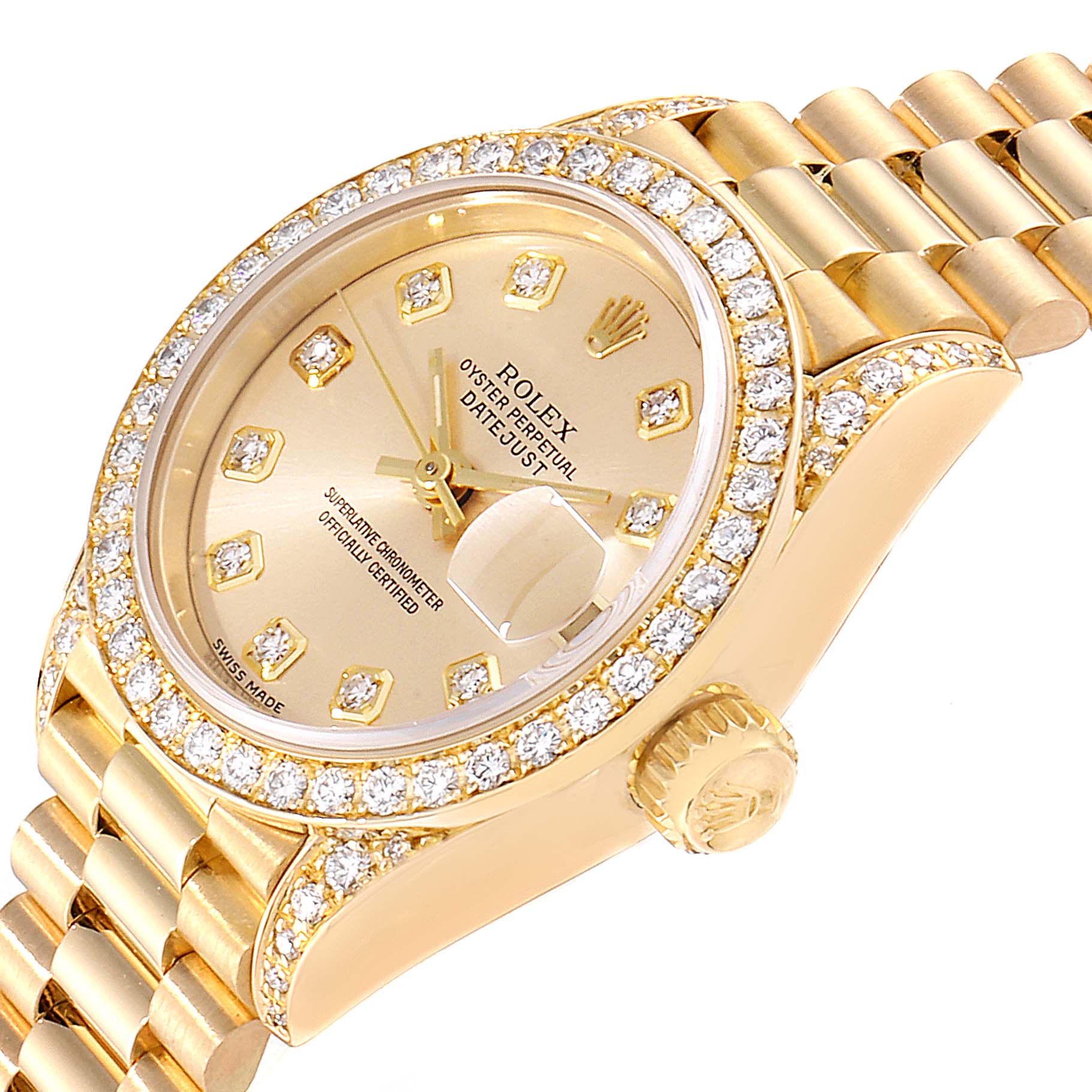 Rolex President Datejust Yellow Gold Diamond Ladies Watch 69158 Box ...