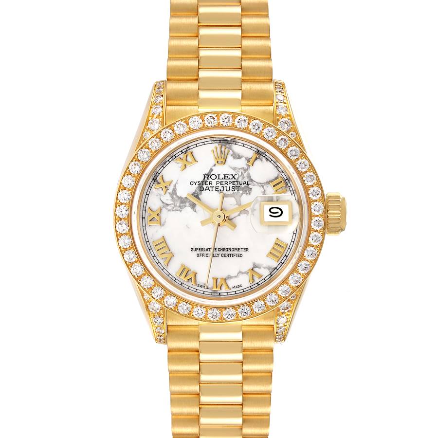 Rolex President Datejust Yellow Gold Marble Dial Diamond Ladies Watch 69158 SwissWatchExpo