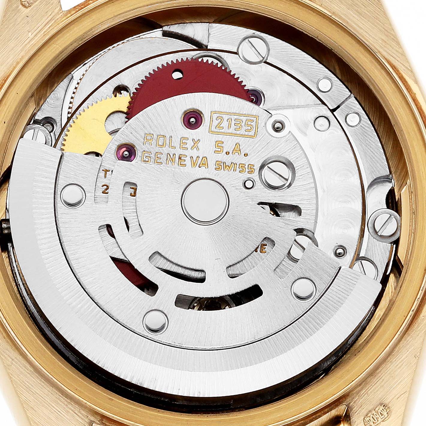 This image shows the movement and internal mechanism of a Rolex President 69158 Women's Yellow Gold White Dial 69158 Women's Yellow Gold White Dial model watch.