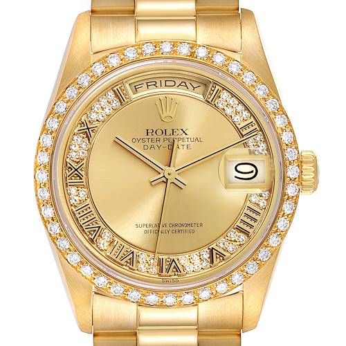 Photo of Rolex President Day Date Yellow Gold Myriad Diamond Dial Mens Watch 18348