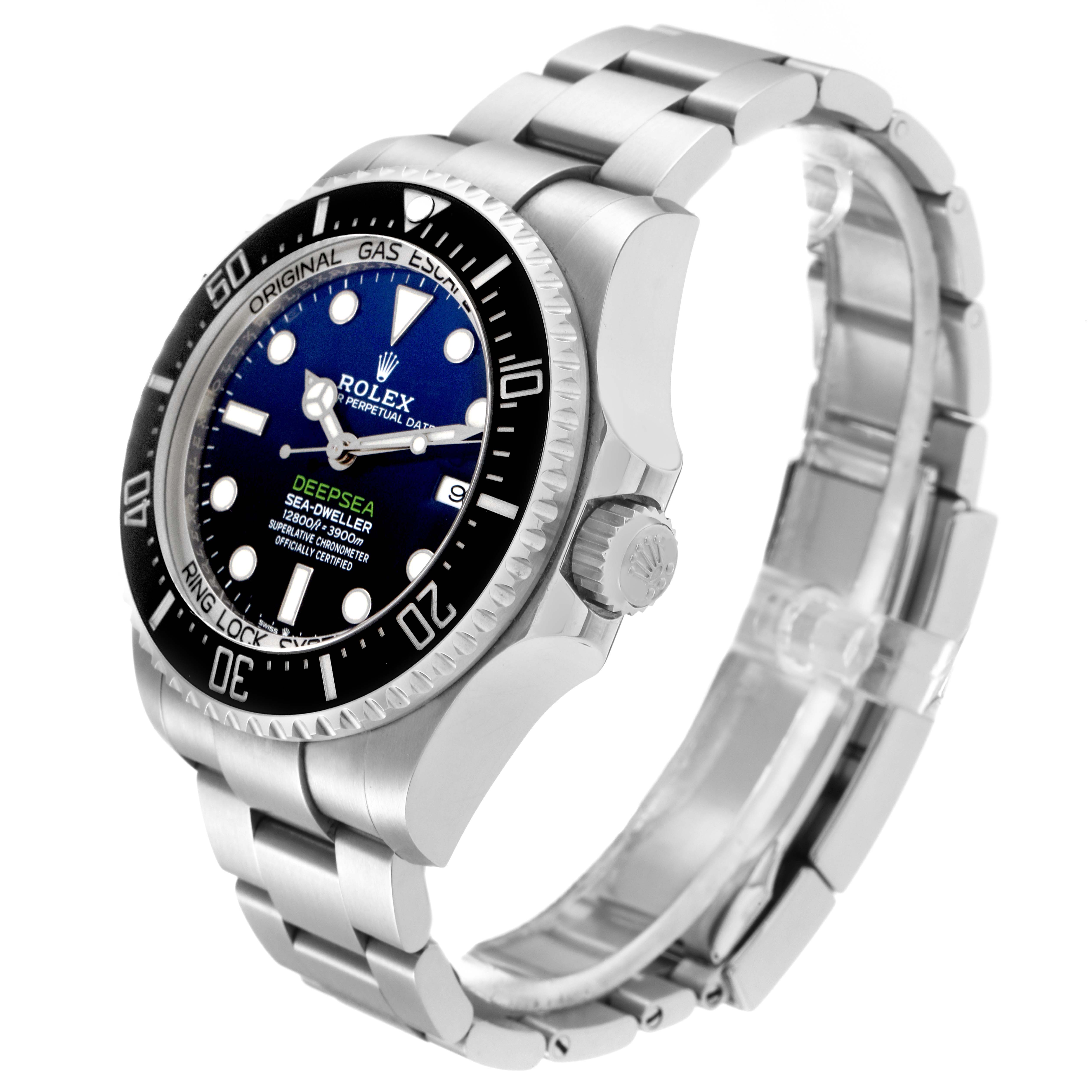 The image shows a Rolex Sea-Dweller 126660 Men's Stainless Steel Blue Dial 126660 Men's Stainless Steel Blue Dial watch at a three-quarter angle, highlighting the bezel, dial, crown, and bracelet.