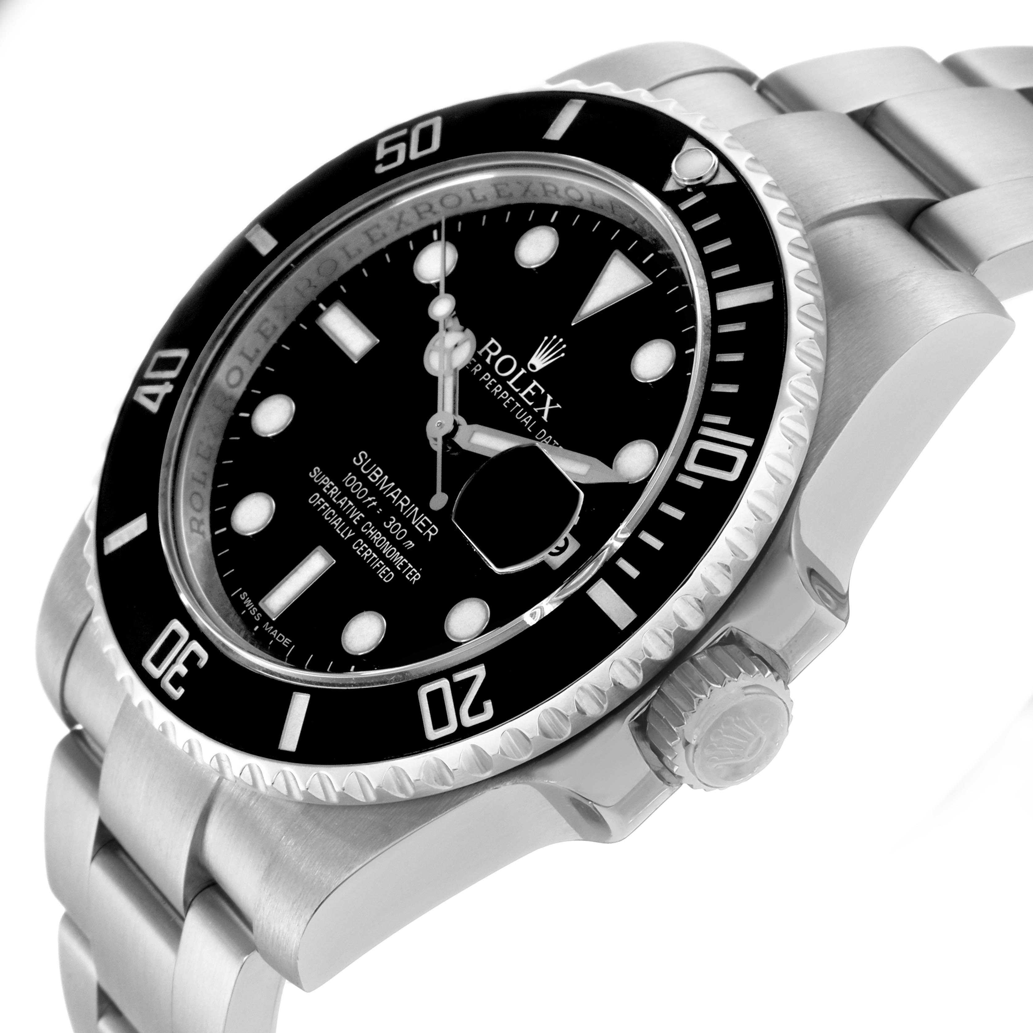 The image shows the Rolex Submariner 116610LN Men
s Stainless Steel Black Dial 116610LN Men
s Stainless Steel Black Dial watch at a slight angle, highlighting the bezel, crown, and part of the bracelet.
