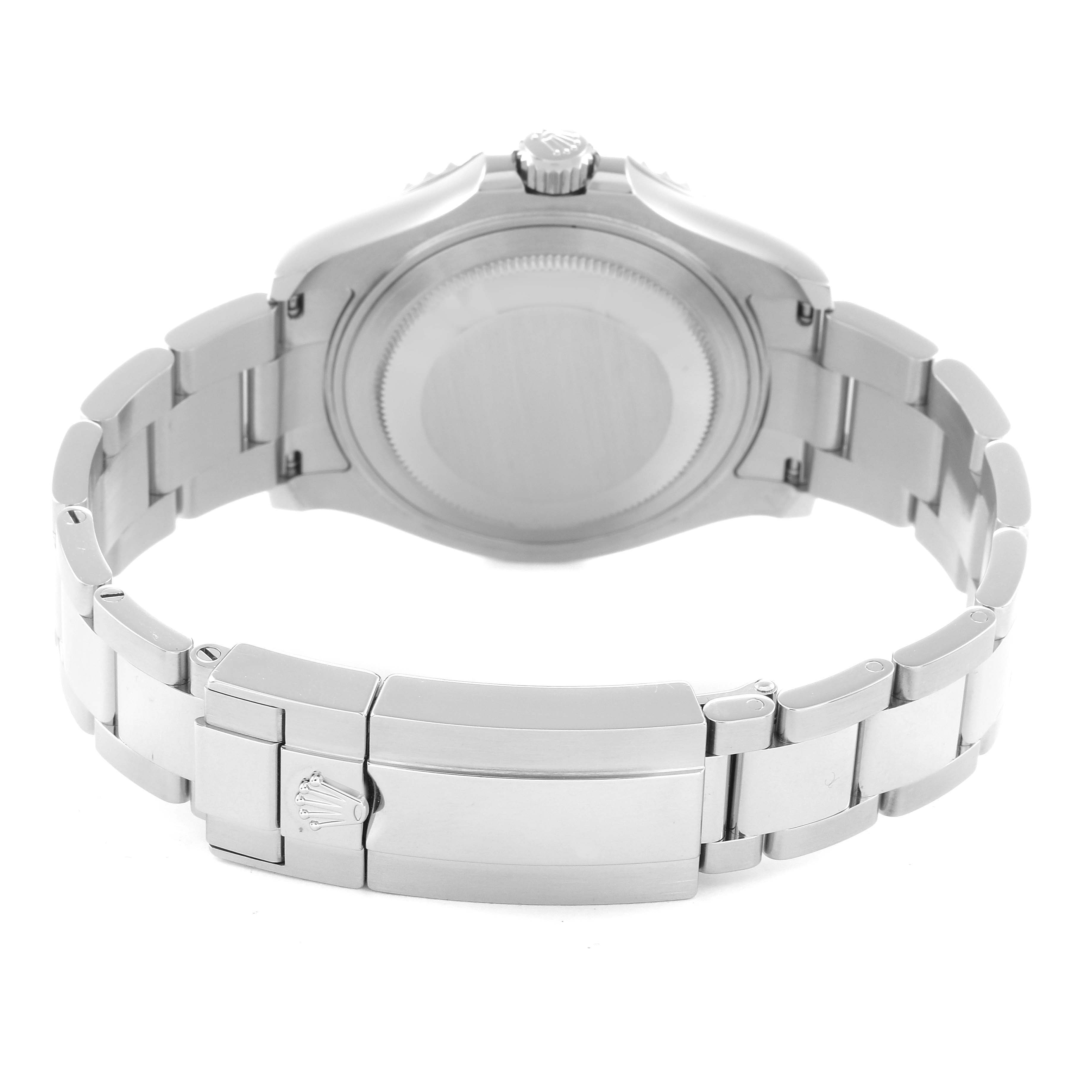 The image shows the back of a Rolex Yacht-Master 268622 Men's Stainless Steel Grey Dial 268622 Men's Stainless Steel Grey Dial watch, highlighting the stainless steel bracelet and clasp.